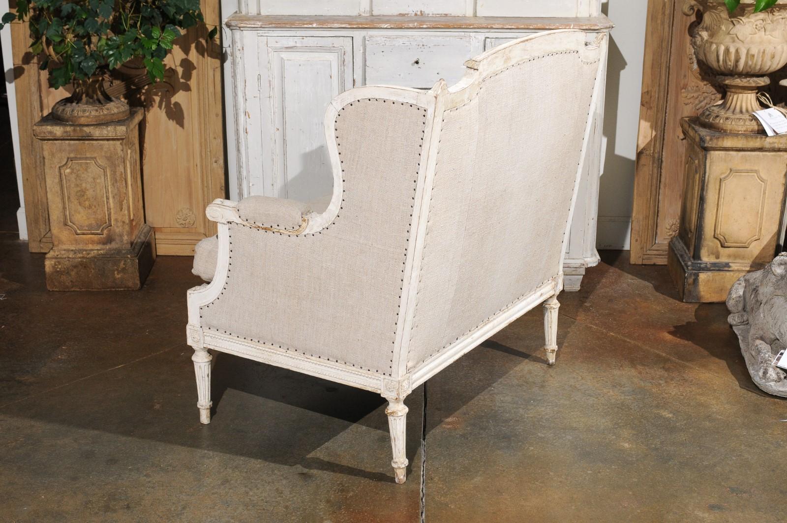 French Louis XVI Style Carved and Painted Wood Marquise Wingback Armchair For Sale 3