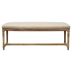French Louis XVI Style Carved and Upholstered Bench, 19th Century