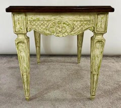 French Louis XVI Style Carved & Antiqued Finish Green Side or End Table