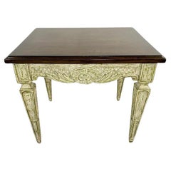 French Louis XVI Style Carved & Antiqued Finish Green Side or End Table