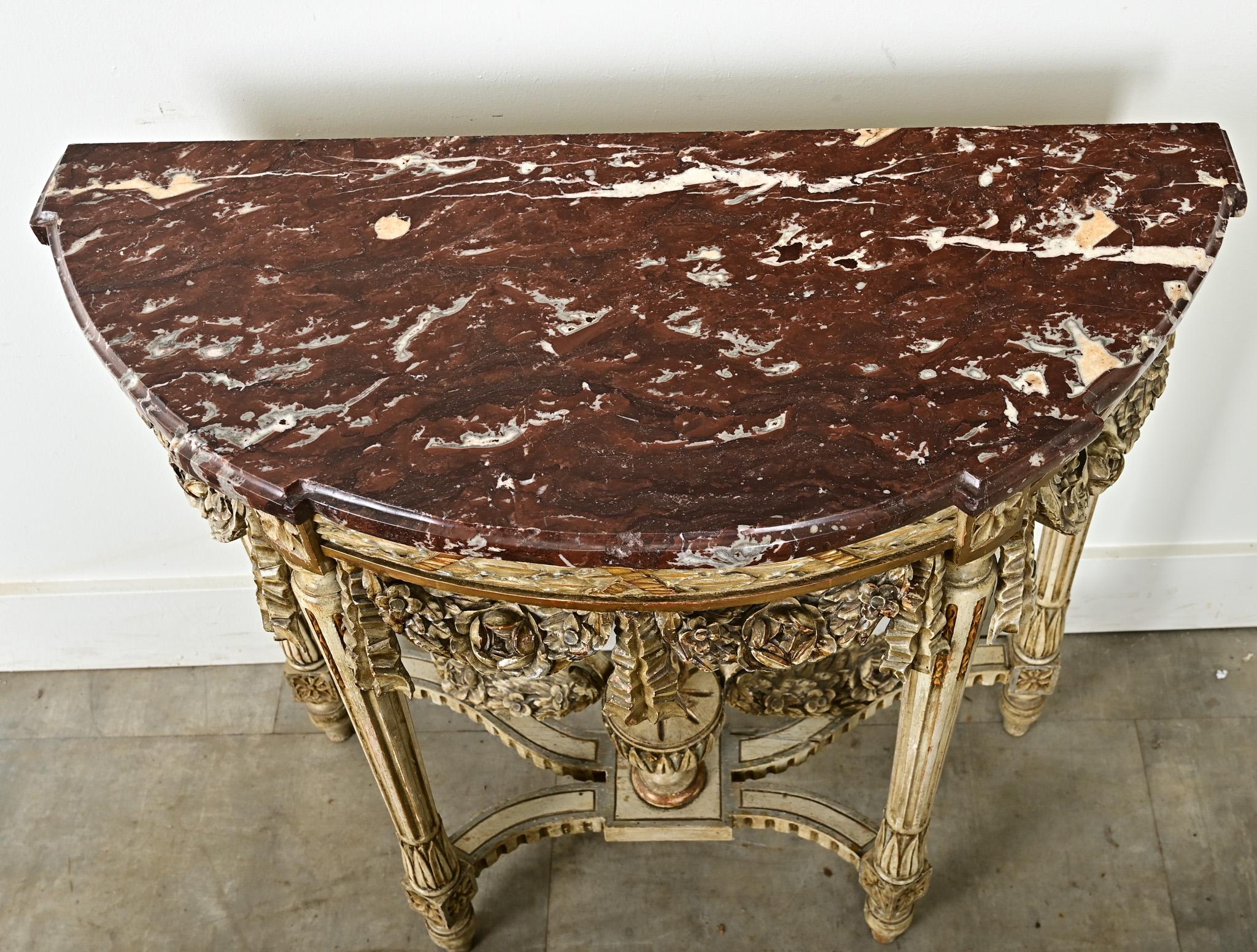French Louis XVI Style Carved Demilune Console For Sale 6