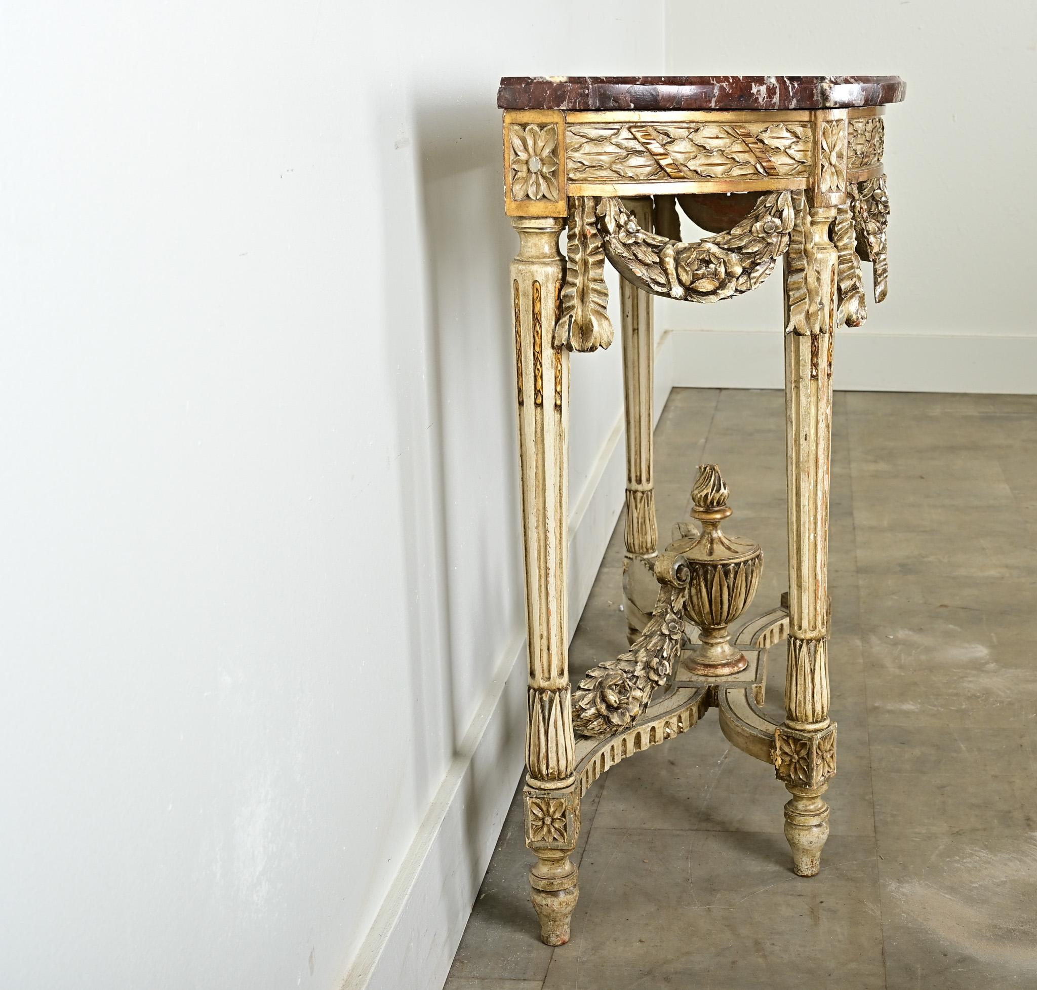 French Louis XVI Style Carved Demilune Console For Sale 7