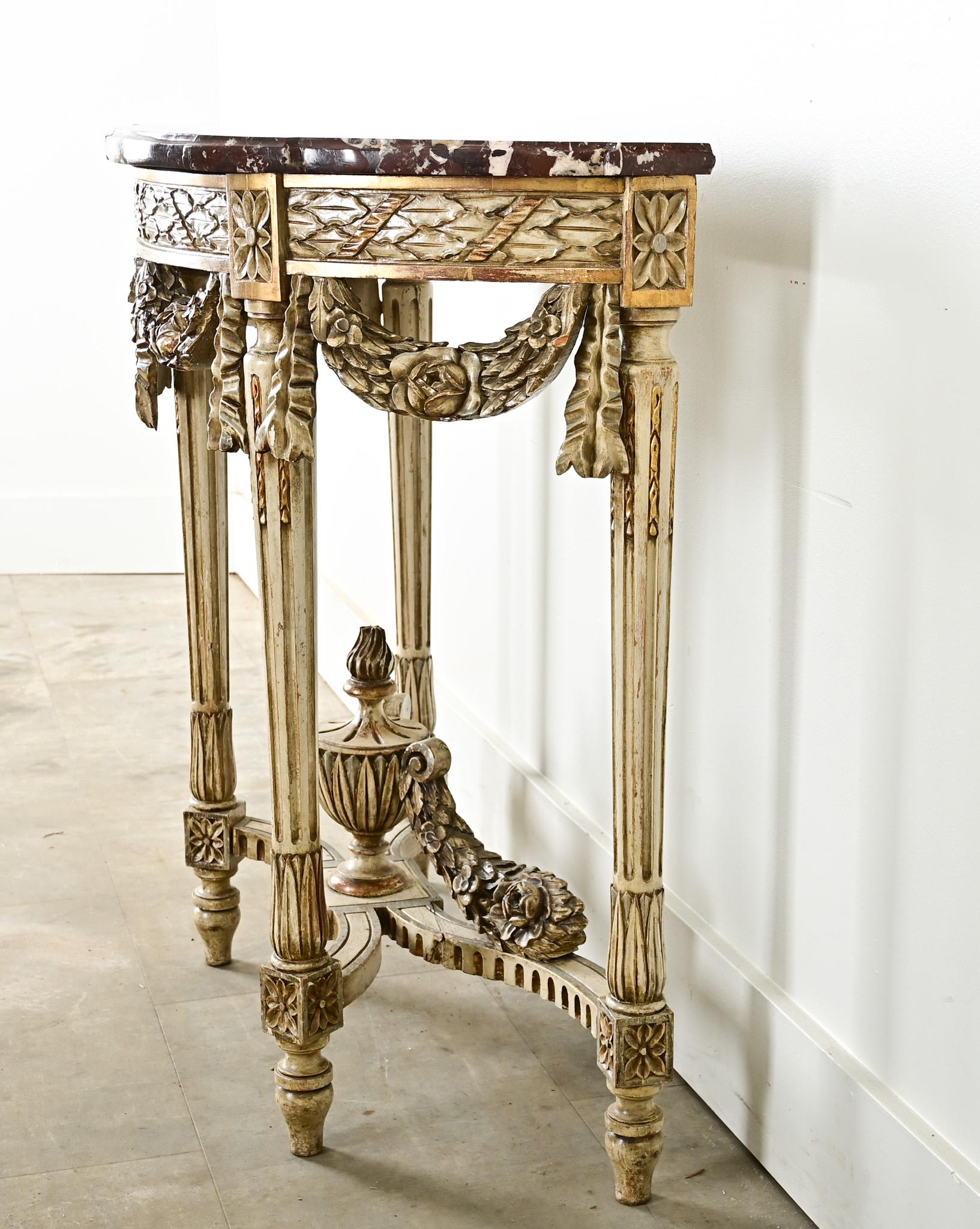 French Louis XVI Style Carved Demilune Console For Sale 8