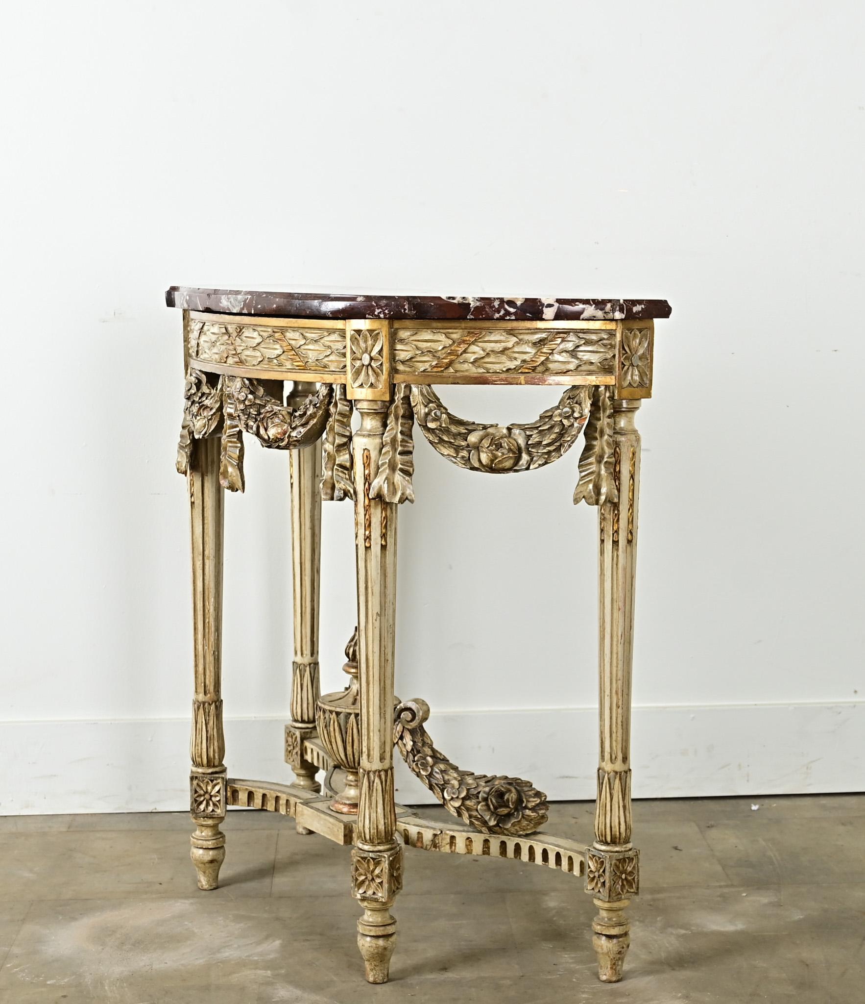 French Louis XVI Style Carved Demilune Console For Sale 10