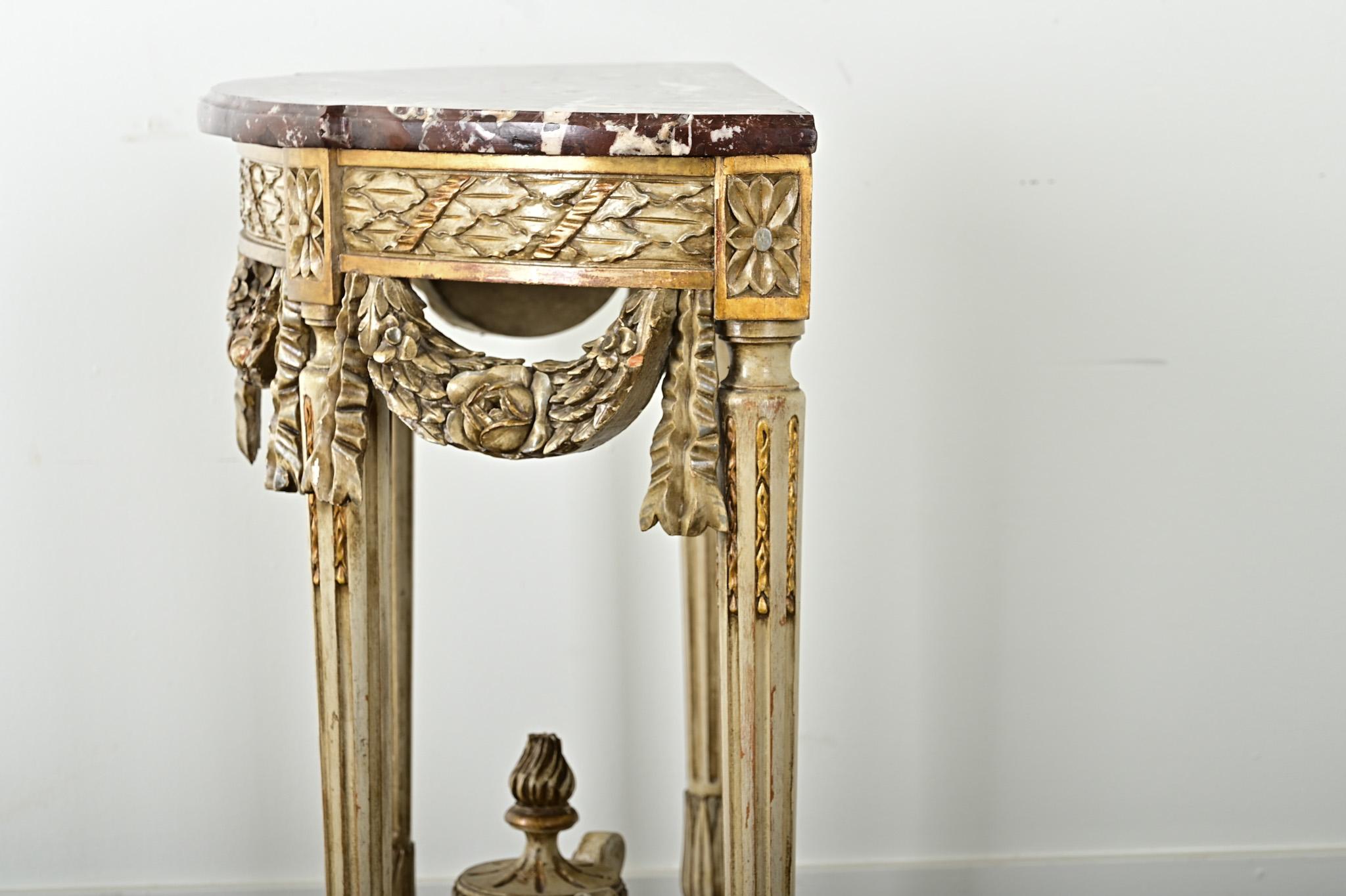 French Louis XVI Style Carved Demilune Console For Sale 11