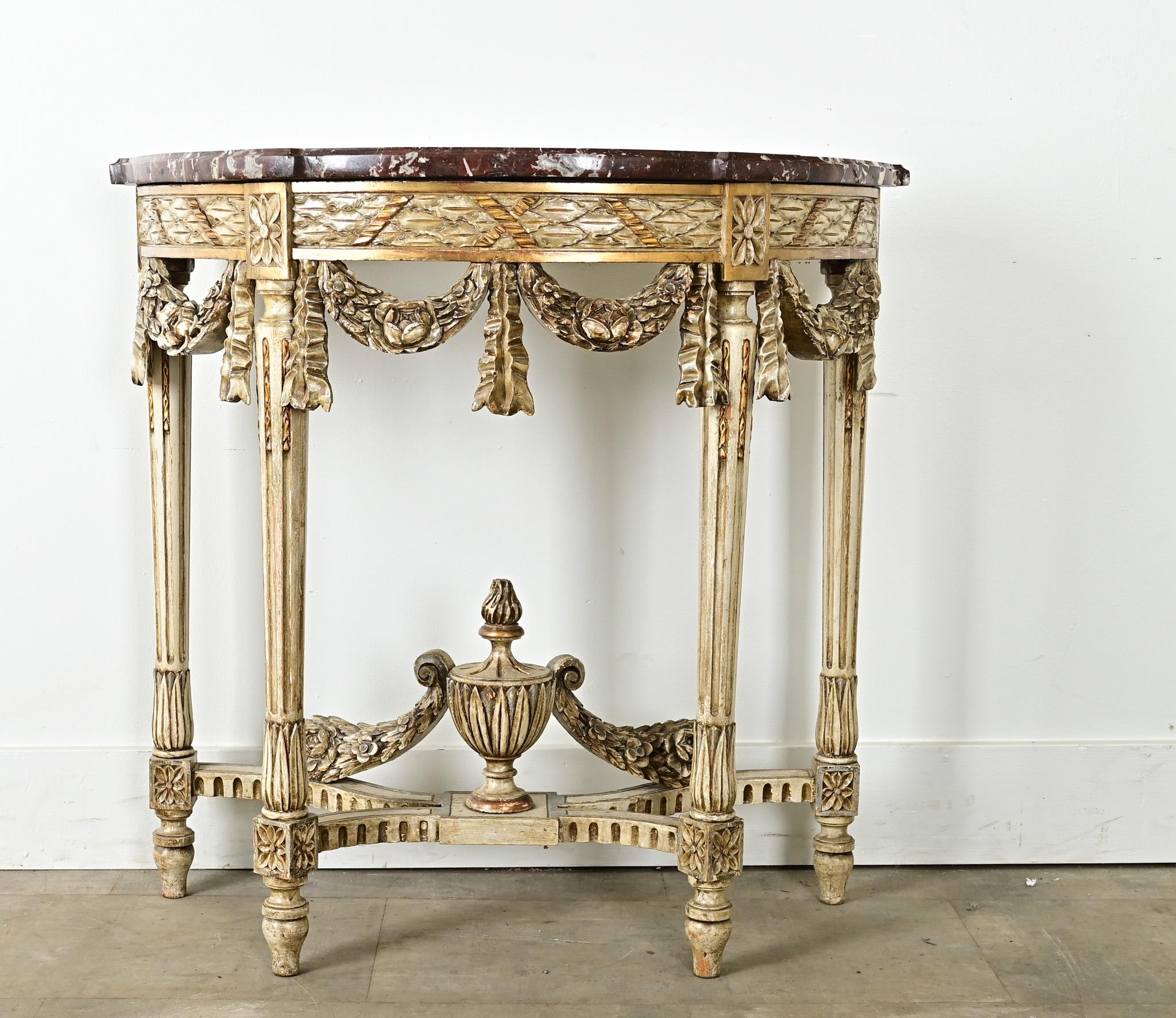 19th Century French Louis XVI Style Carved Demilune Console For Sale