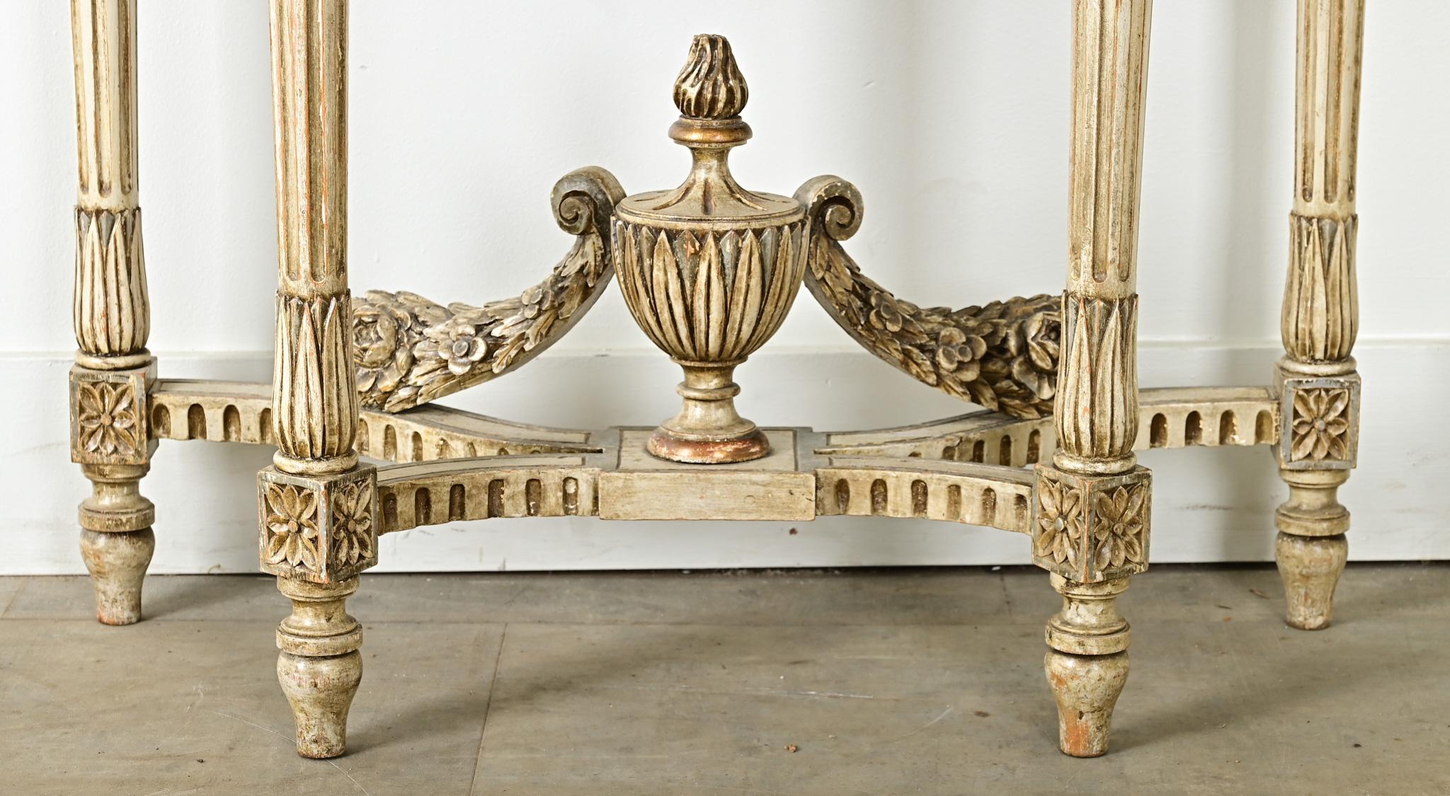 French Louis XVI Style Carved Demilune Console For Sale 1