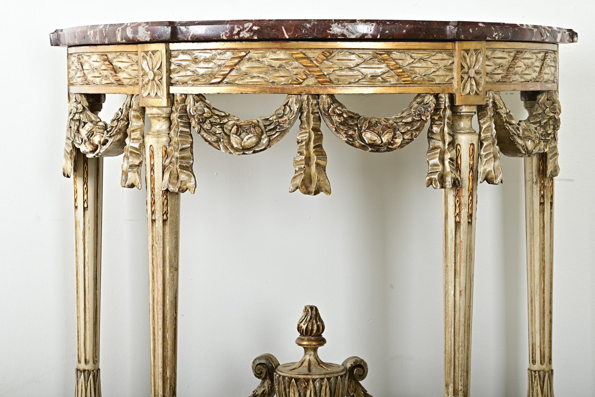 French Louis XVI Style Carved Demilune Console For Sale 2