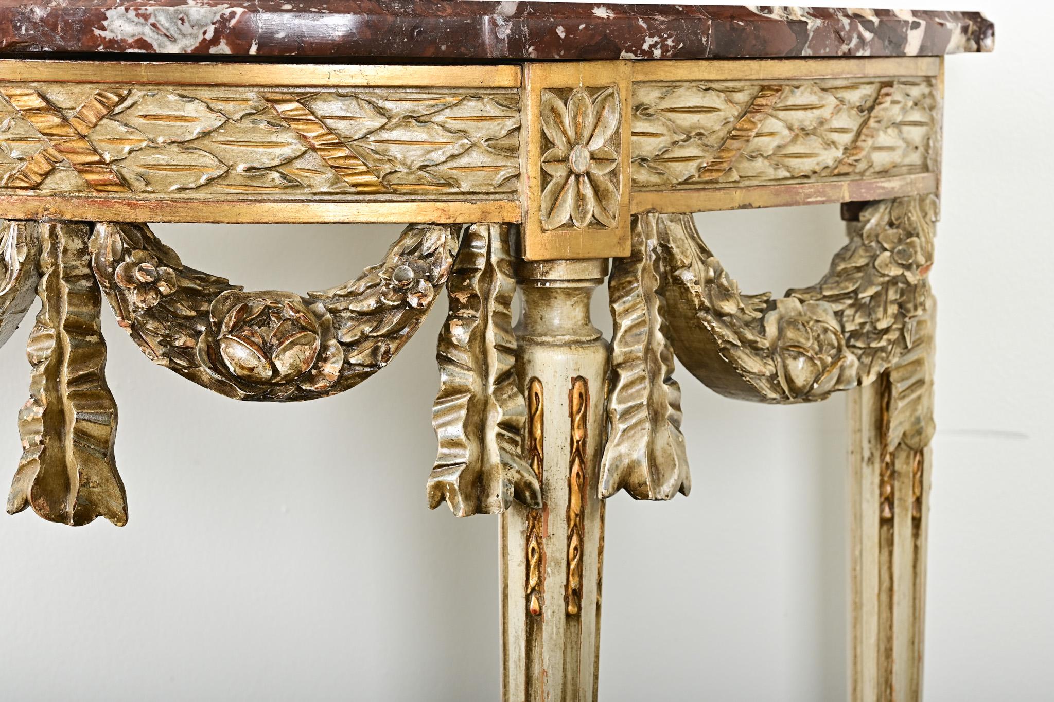 French Louis XVI Style Carved Demilune Console For Sale 3