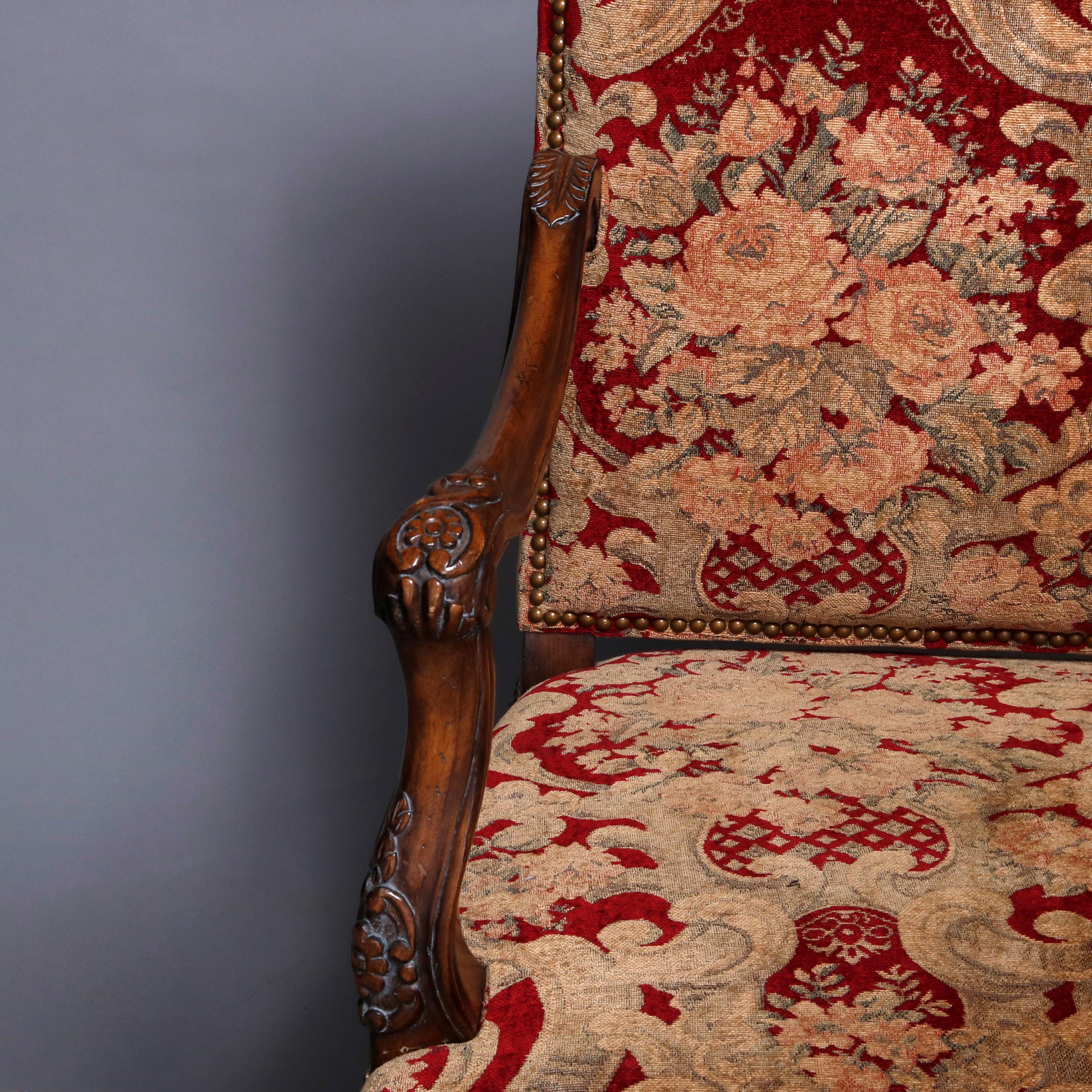 19th Century French Louis XVI Style Carved Fruitwood Upholstered High Back Settee