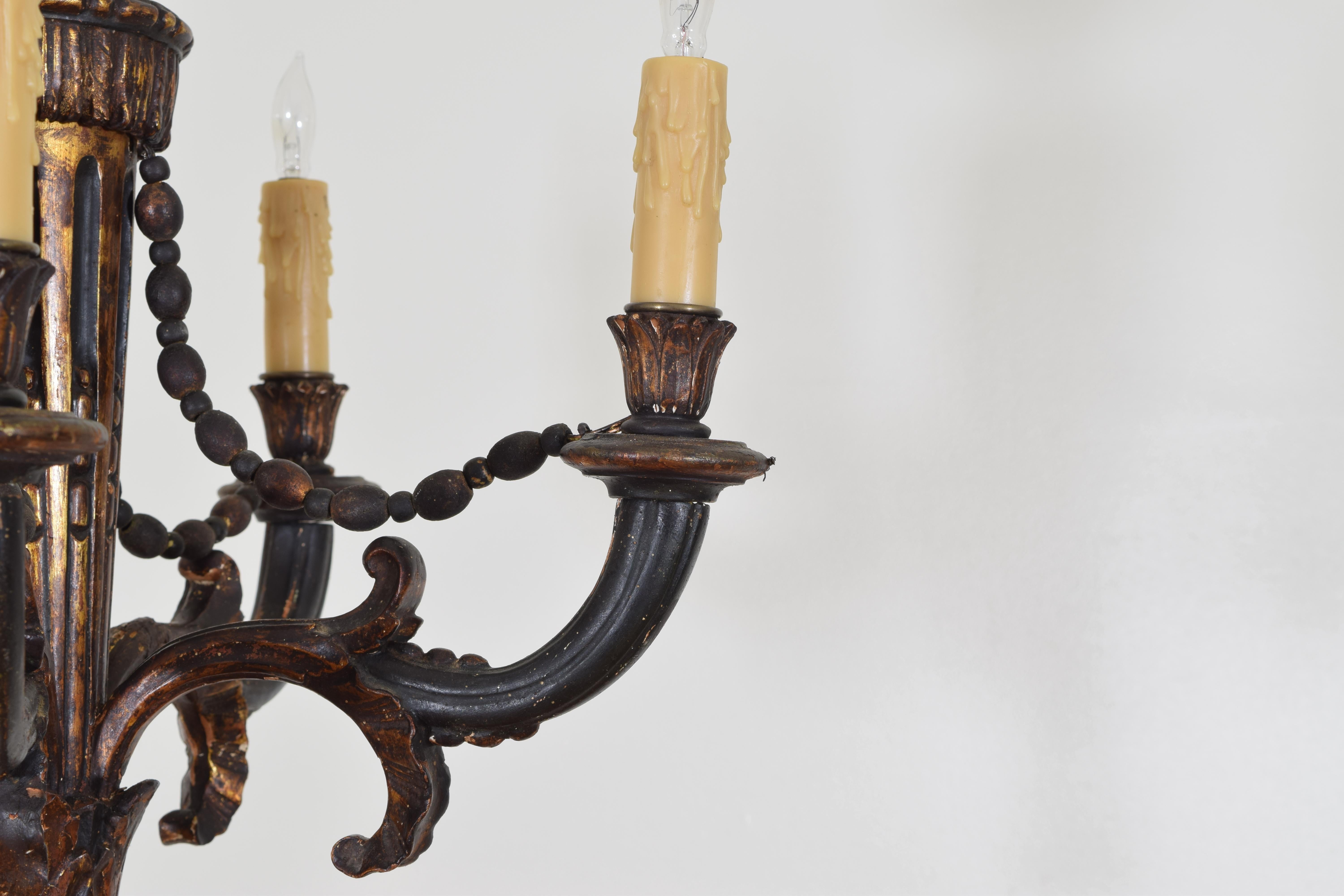 French Louis XVI Style Carved Giltwood and Painted 5-Light Chandelier 4
