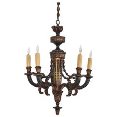 French Louis XVI Style Carved Giltwood and Painted 5-Light Chandelier