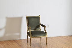 French Louis XVI Style Carved Giltwood and Upholstered Fauteuil, Late 19th Cent.