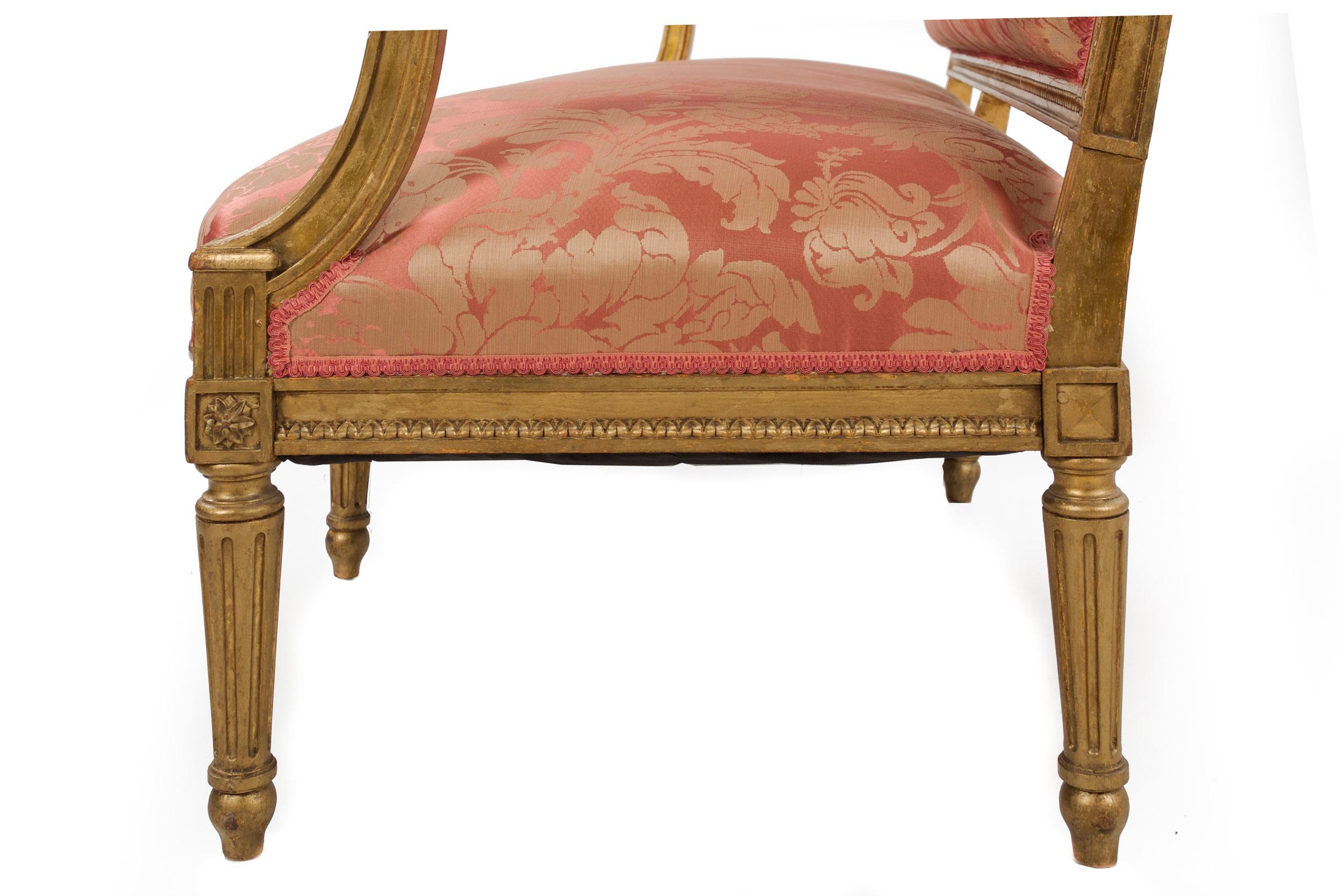 French Louis XVI Style Carved Giltwood Antique Settee Sofa 5