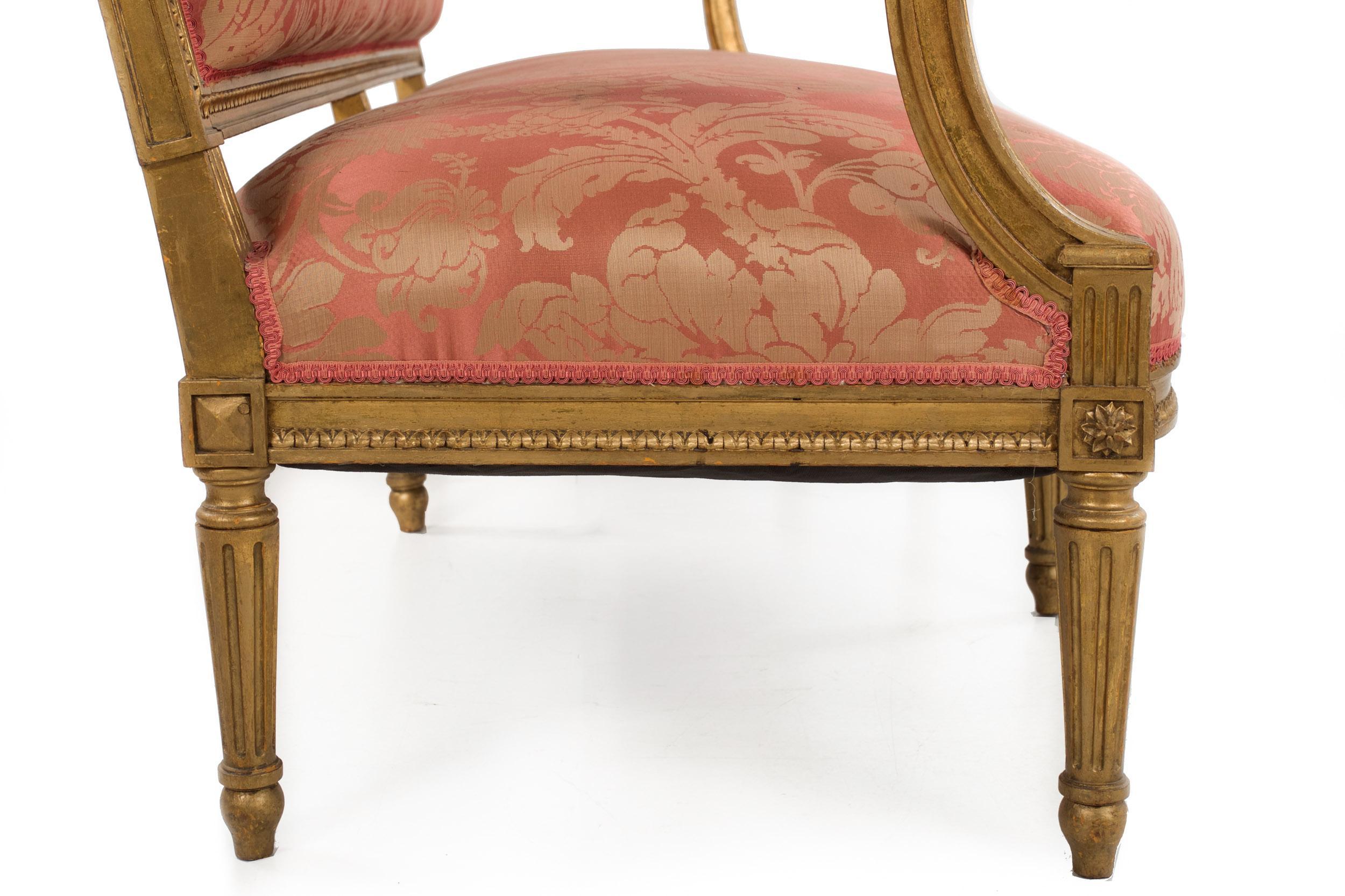 French Louis XVI Style Carved Giltwood Antique Settee Sofa 9