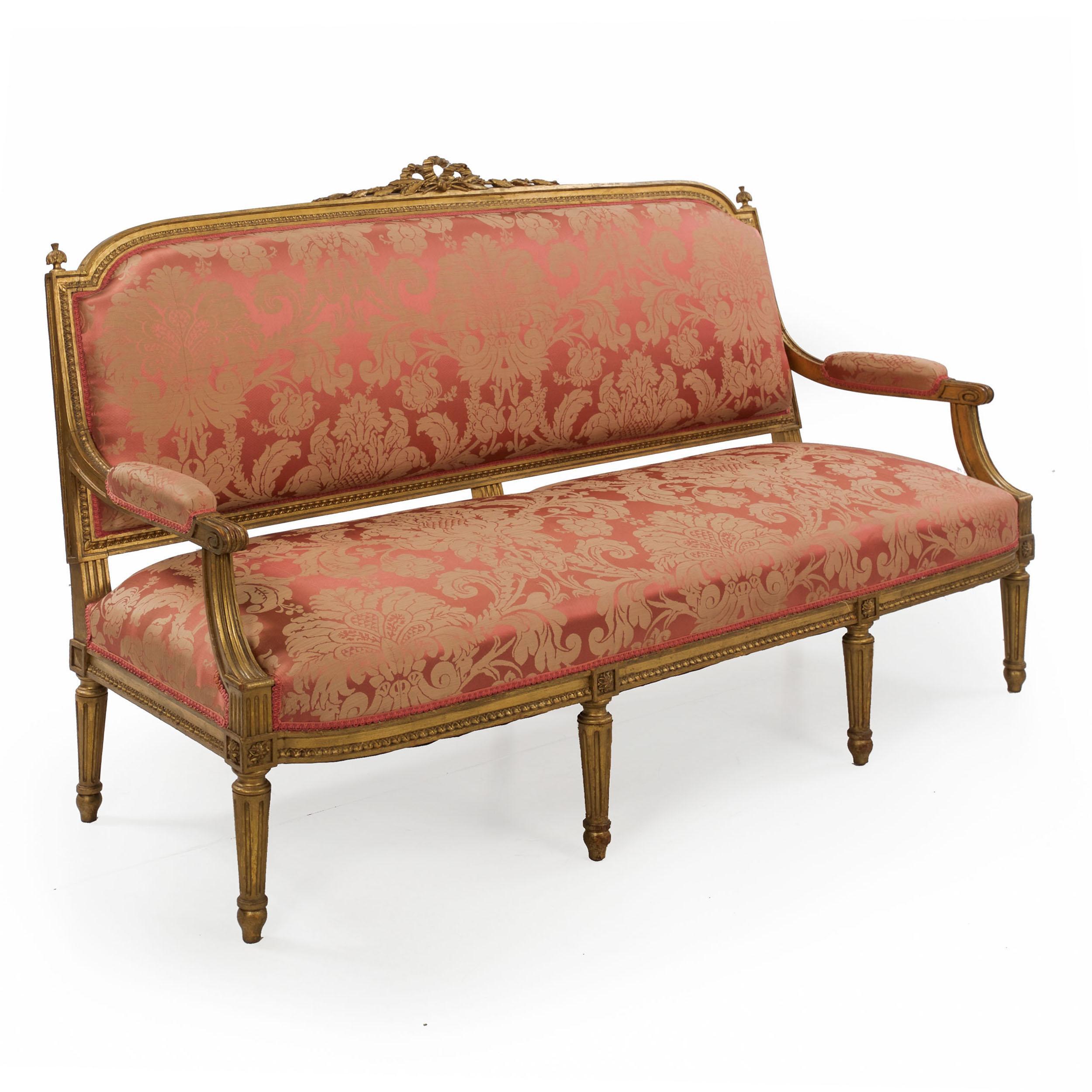 French Louis XVI Style Carved Giltwood Antique Settee Sofa 15
