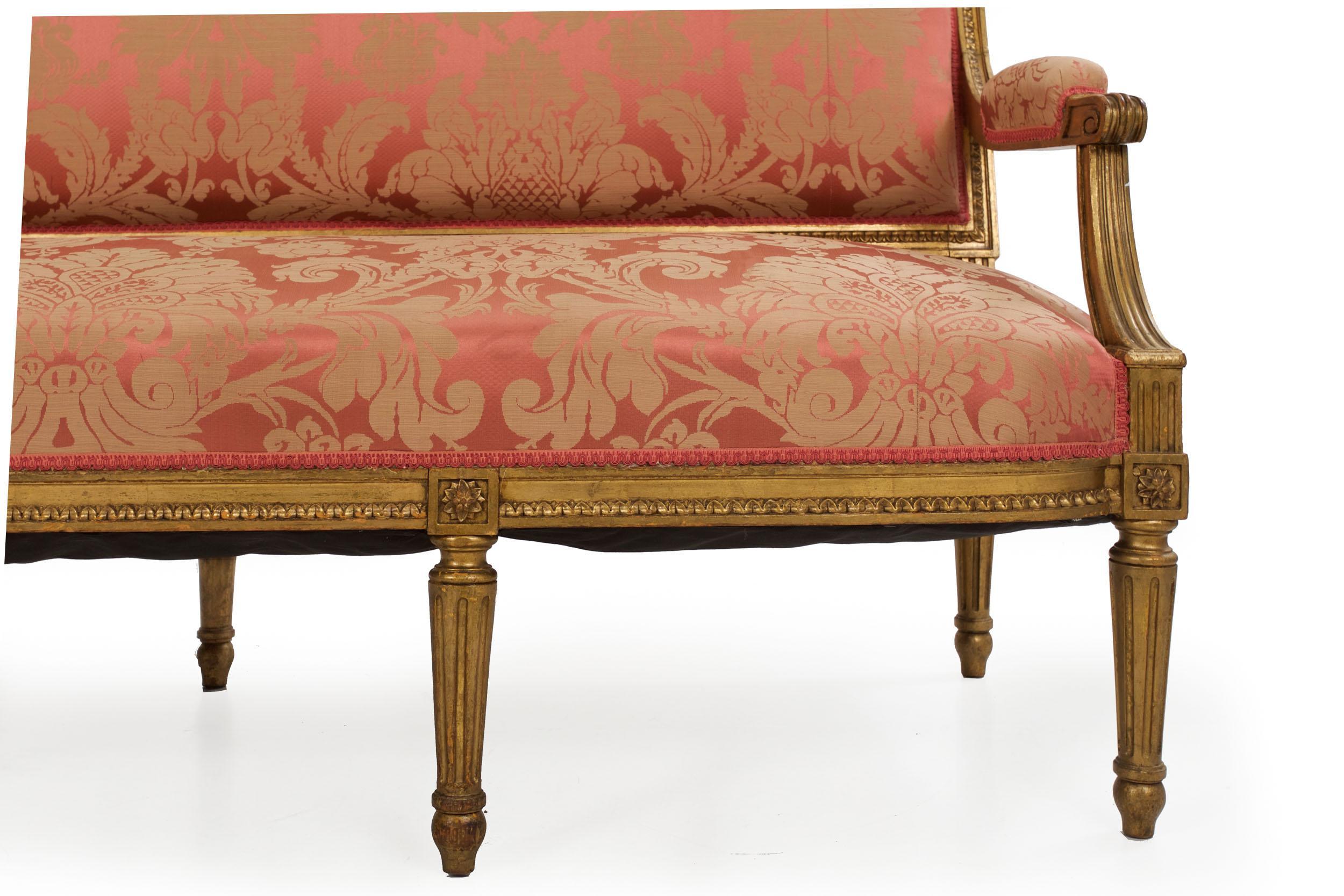 French Louis XVI Style Carved Giltwood Antique Settee Sofa 3