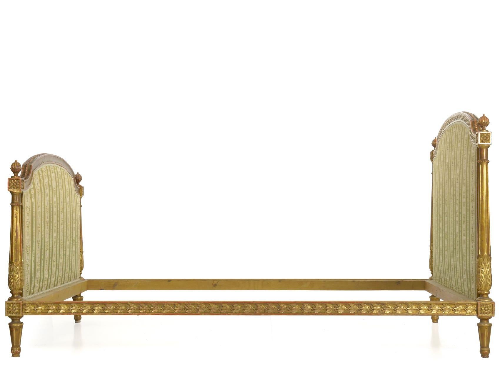 French Louis XVI Style Carved Giltwood Bed Frame with Rails, circa 1900 10