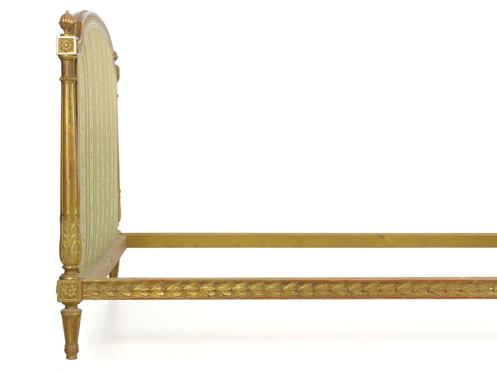 Hand-Carved French Louis XVI Style Carved Giltwood Bed Frame with Rails, circa 1900