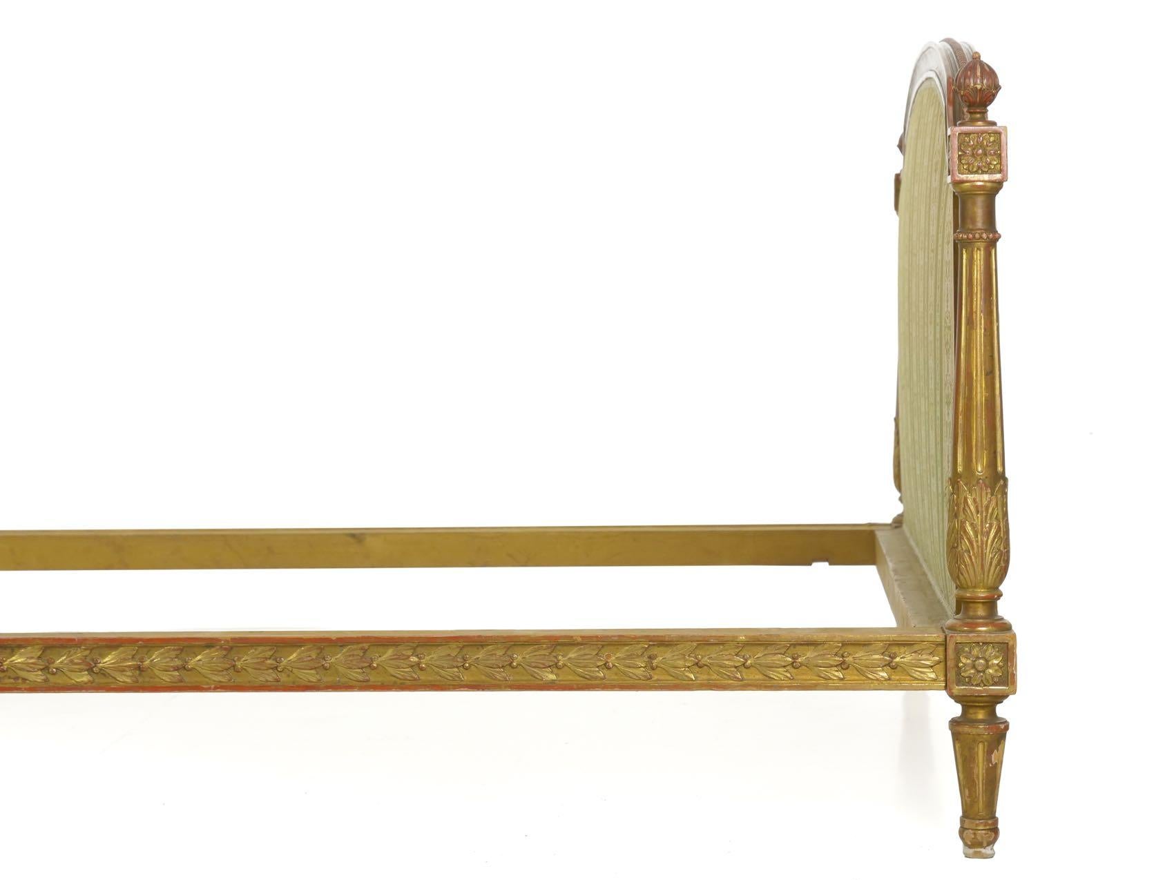 French Louis XVI Style Carved Giltwood Bed Frame with Rails, circa 1900 In Good Condition In Shippensburg, PA
