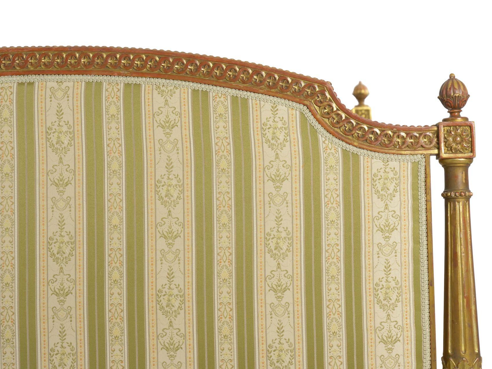 French Louis XVI Style Carved Giltwood Bed Frame with Rails, circa 1900 1