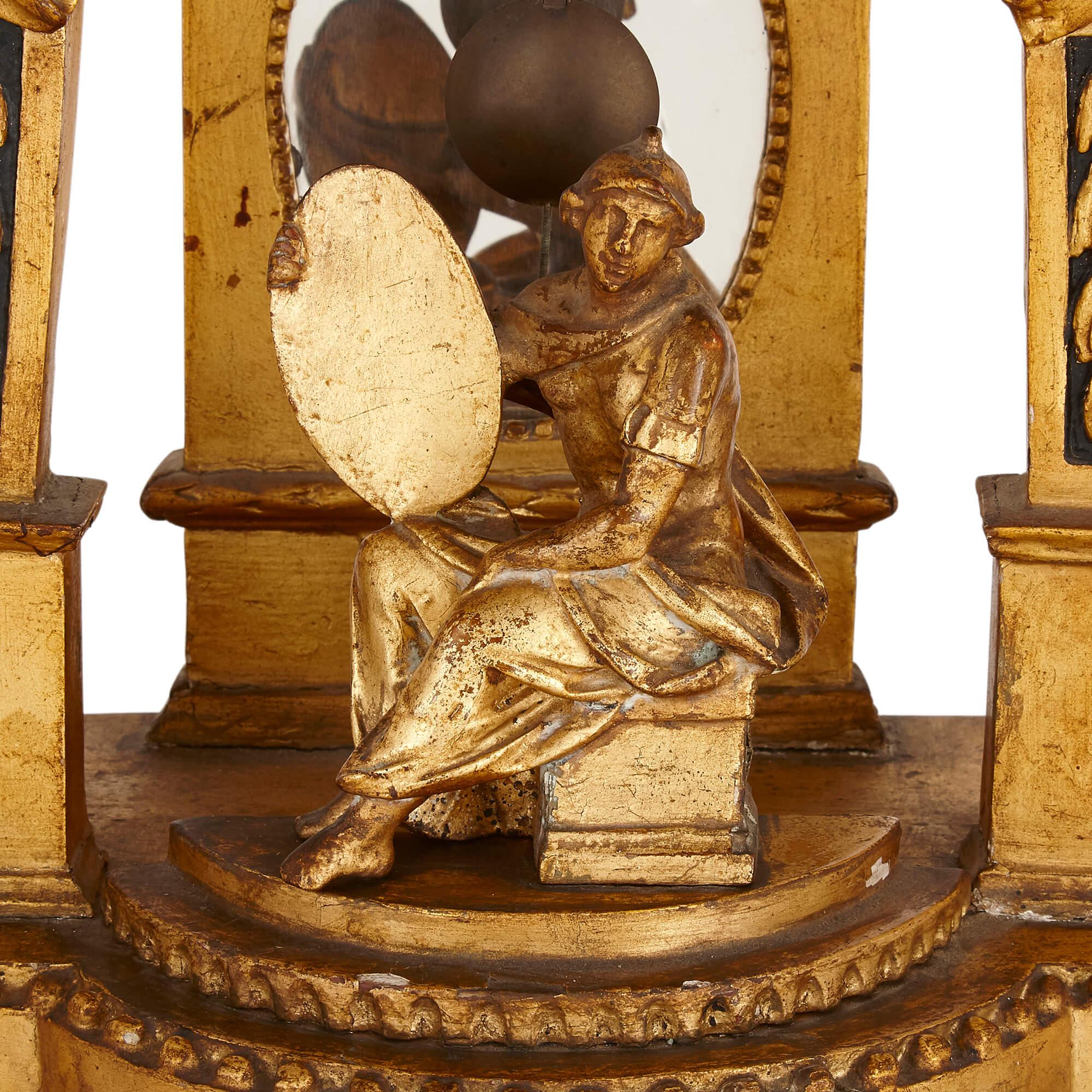 French Louis XVI style carved giltwood mantel clock In Good Condition For Sale In London, GB