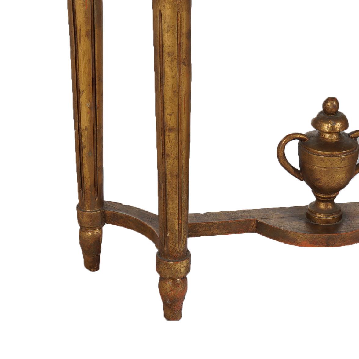 French Louis XVI Style Carved Giltwood & Marble Demilune Console Table, 20thC 5