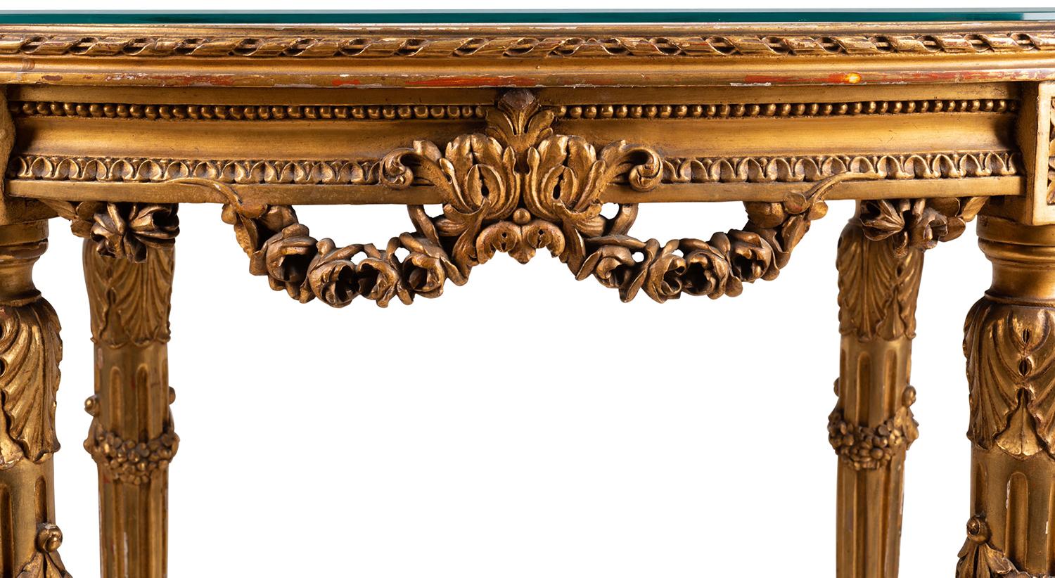 French Louis XVI Style Carved Giltwood Table, 1920s For Sale 1