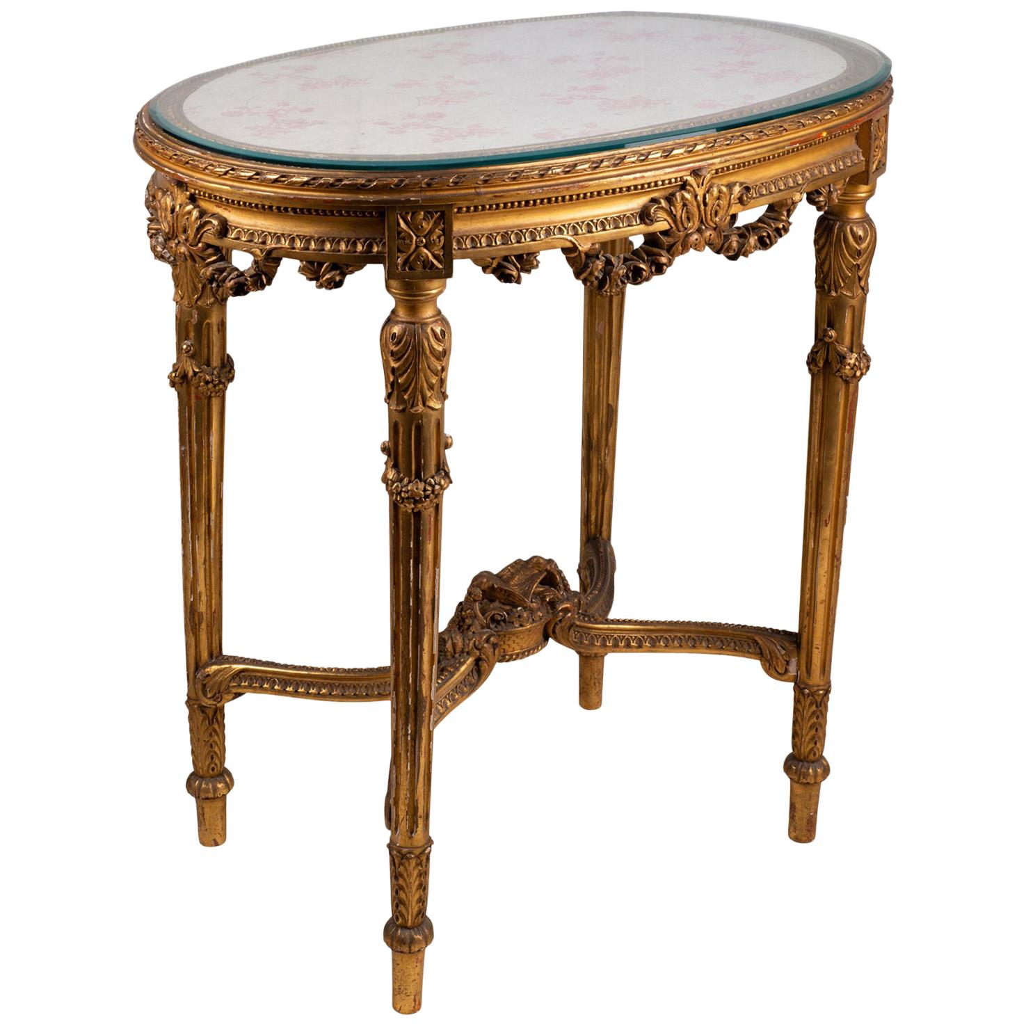 French Louis XVI Style Carved Giltwood Table, 1920s