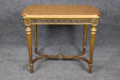 French Louis XVI Style Carved Gold Gilt Center Table With Gold Leaf Top