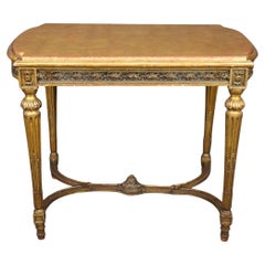 French Louis XVI Style Carved Gold Gilt Center Table With Gold Leaf Top