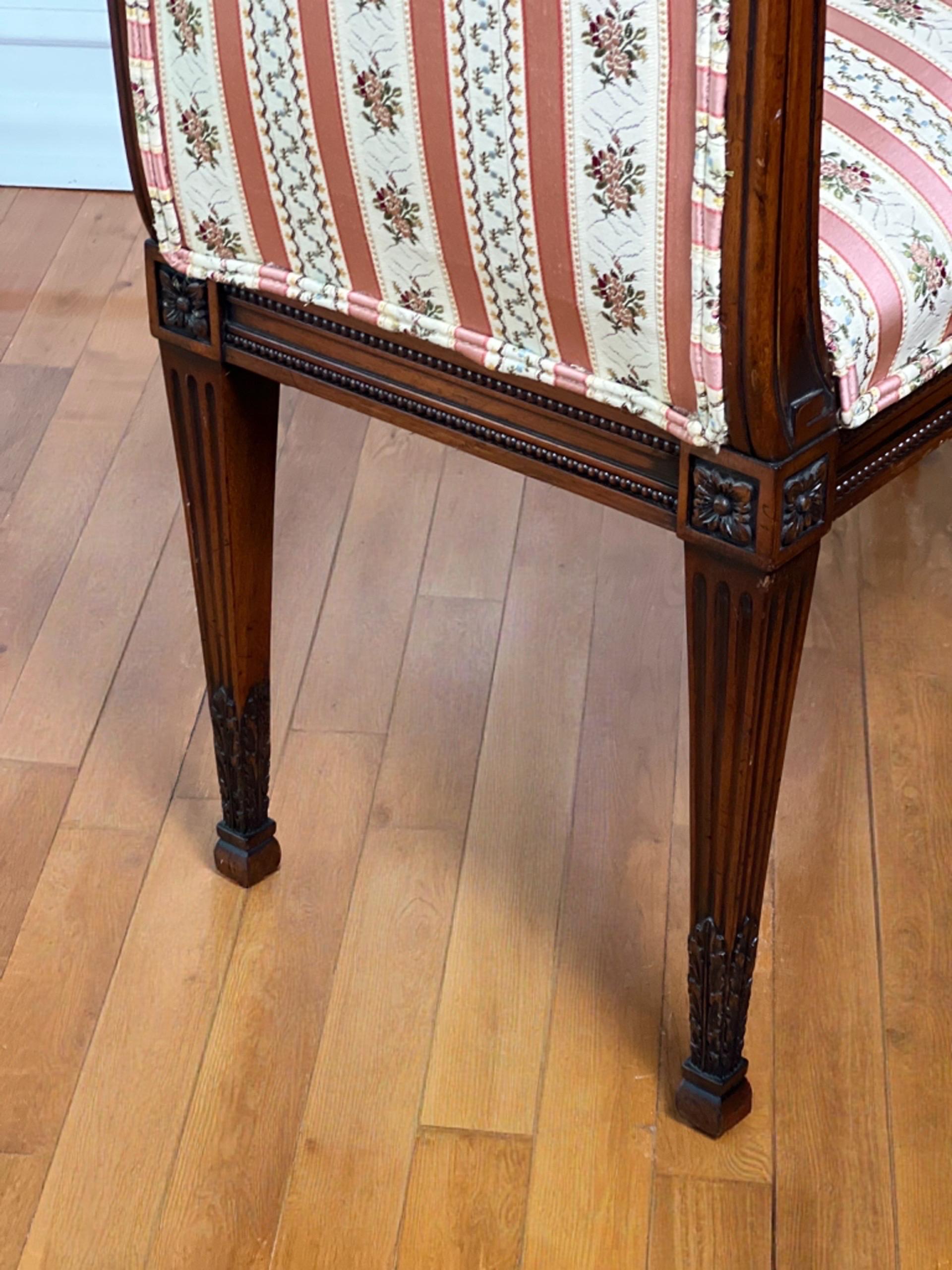 French Louis XVI Style Carved Mahogany Upholstered Bench For Sale 6