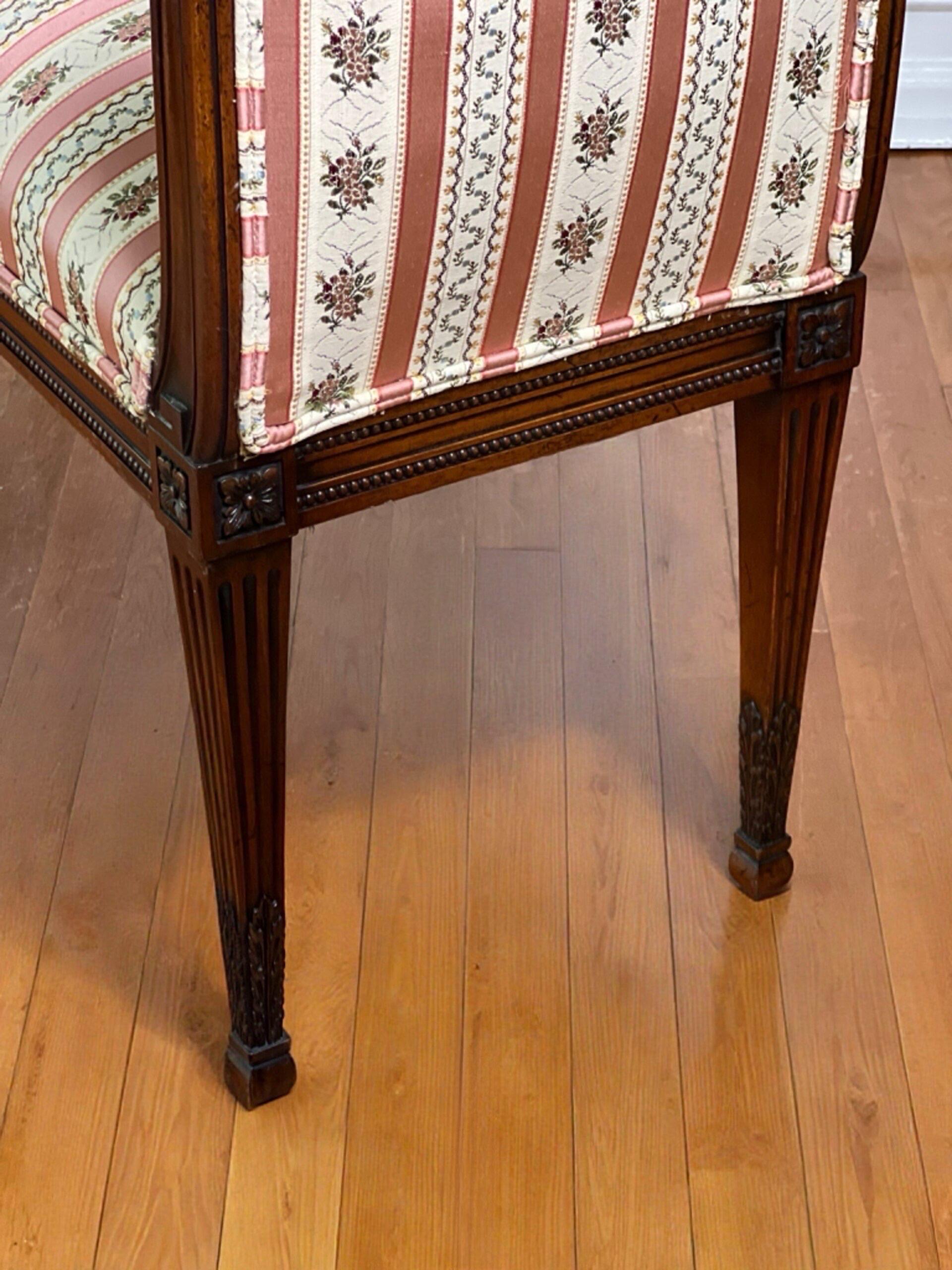 French Louis XVI Style Carved Mahogany Upholstered Bench For Sale 7