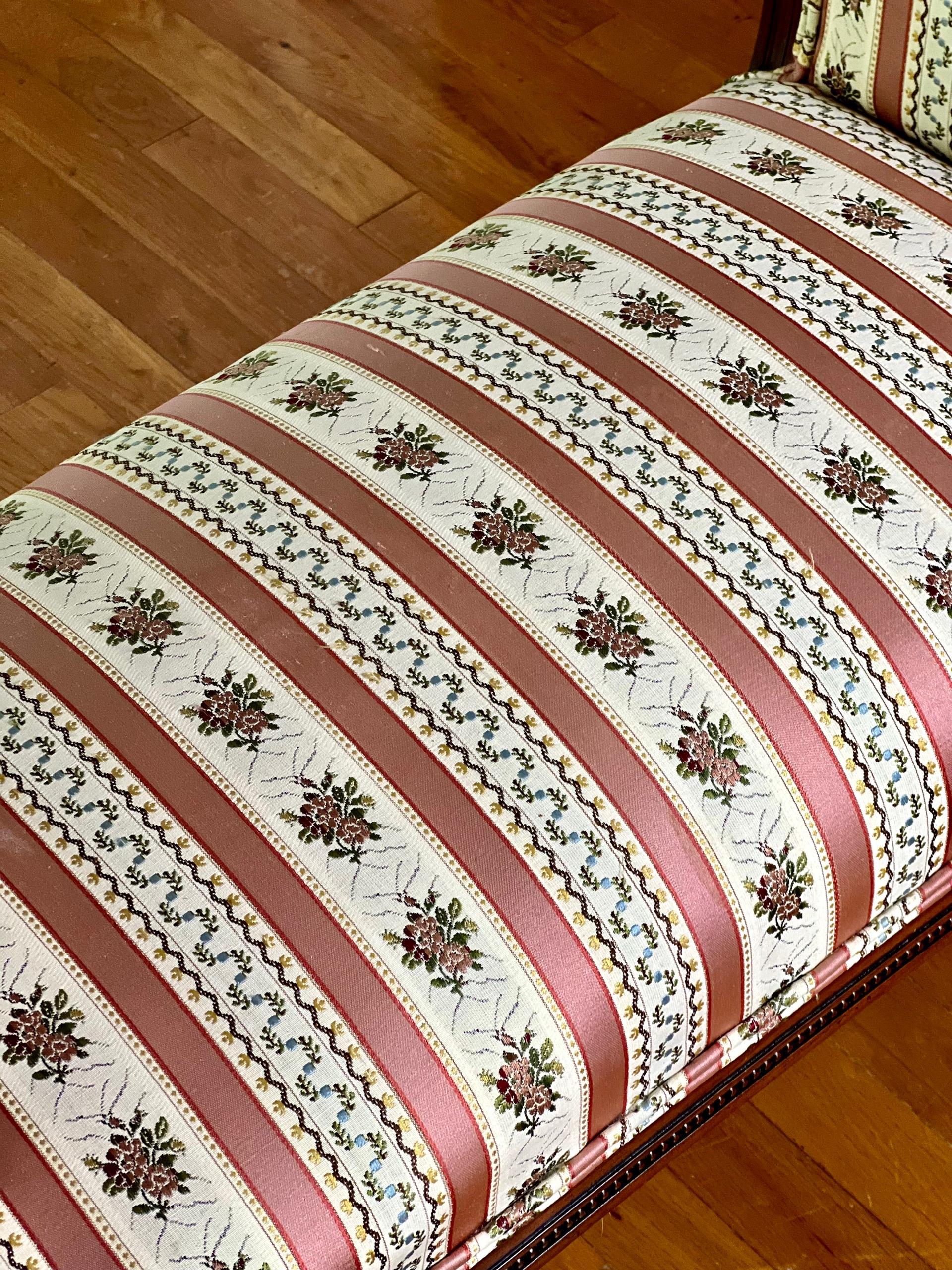 French Louis XVI Style Carved Mahogany Upholstered Bench For Sale 8