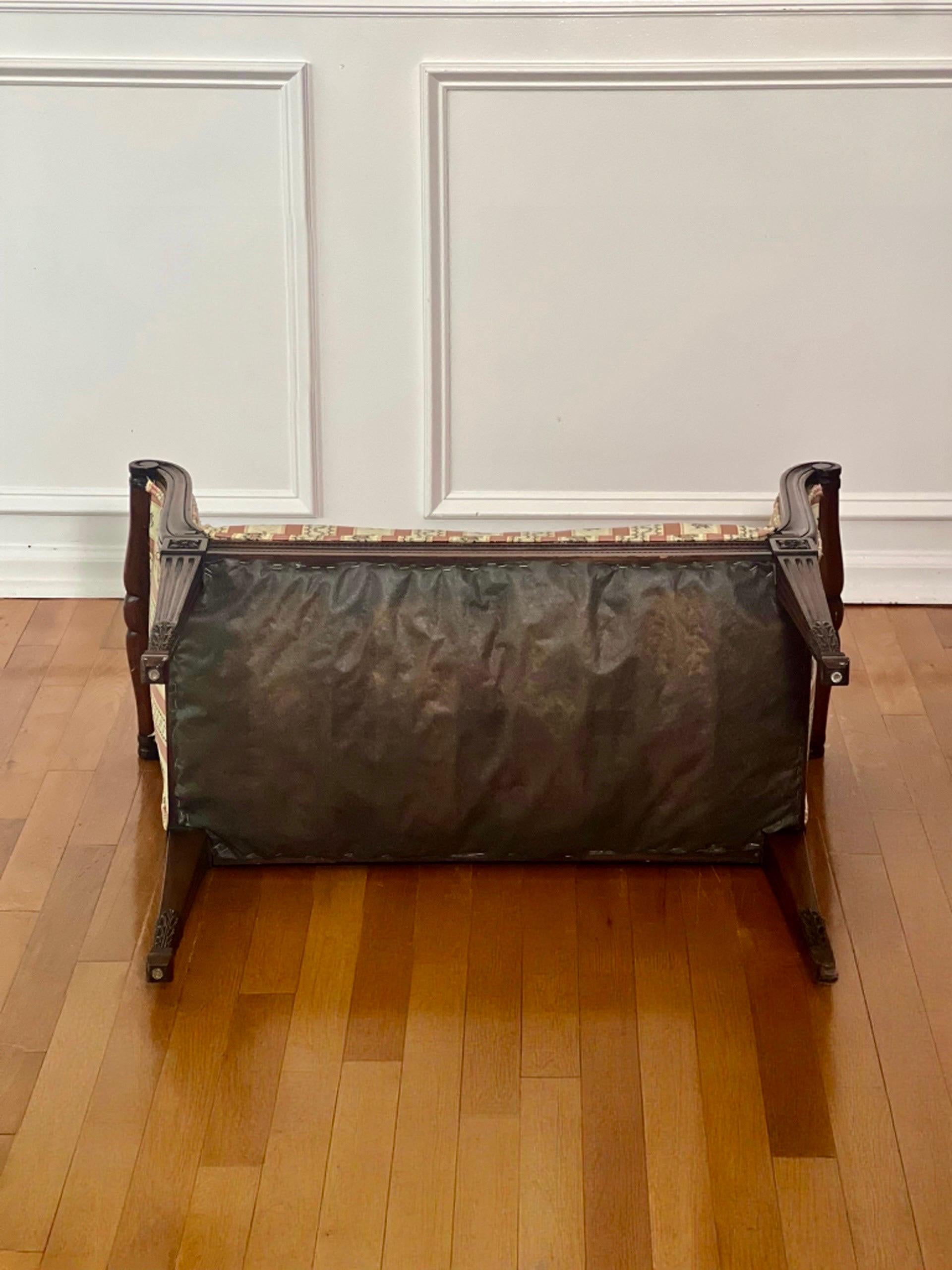 French Louis XVI Style Carved Mahogany Upholstered Bench For Sale 13