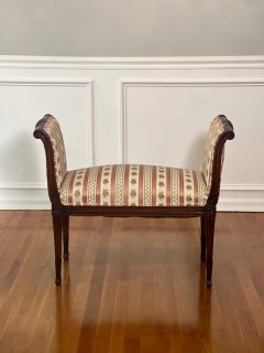 French Louis XVI Style Carved Mahogany Upholstered Bench
