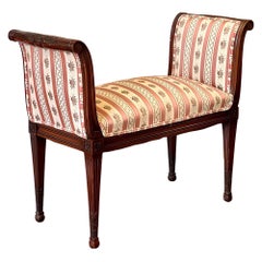 French Louis XVI Style Carved Mahogany Upholstered Bench French Louis XVI Style Carved Mahogany Upholstered Bench
