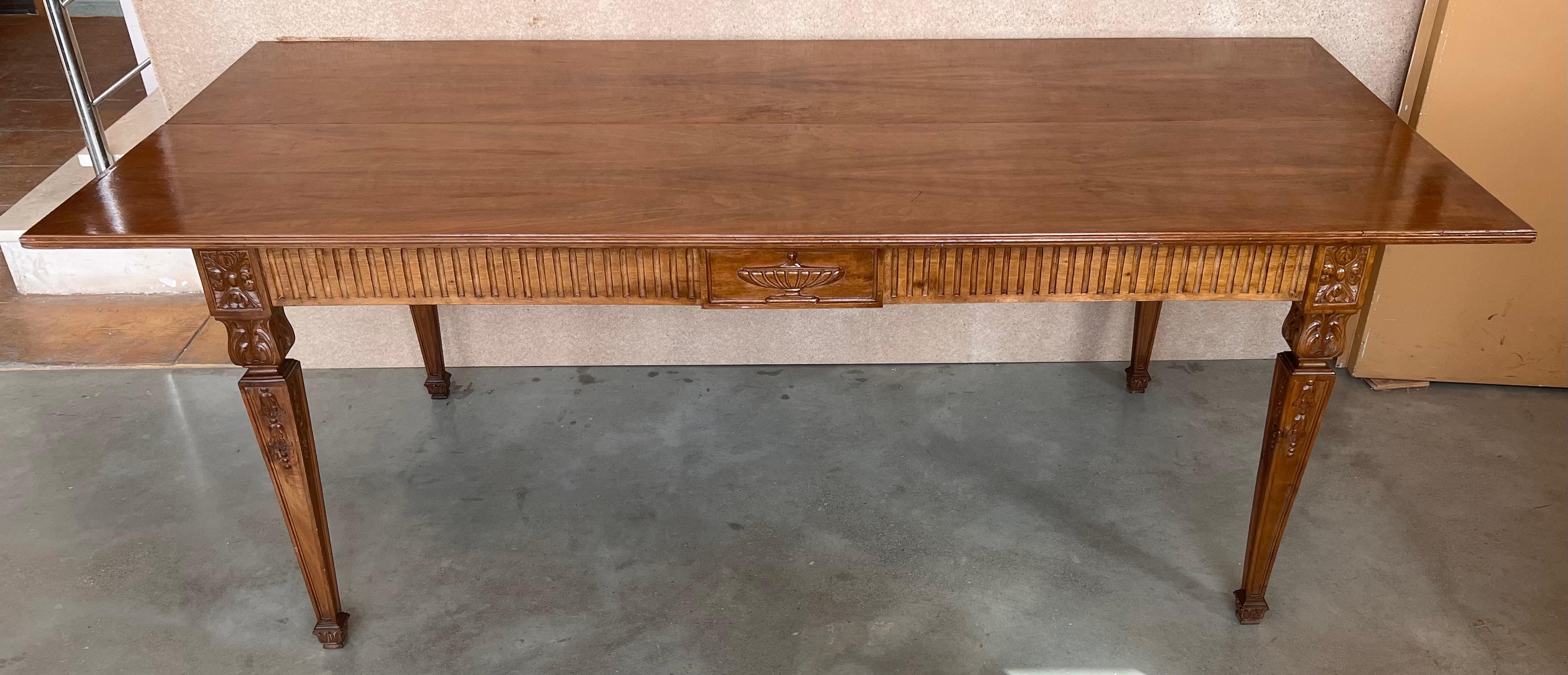 French Louis XVI Style Carved Oak Convertible Console or Dining Table 1