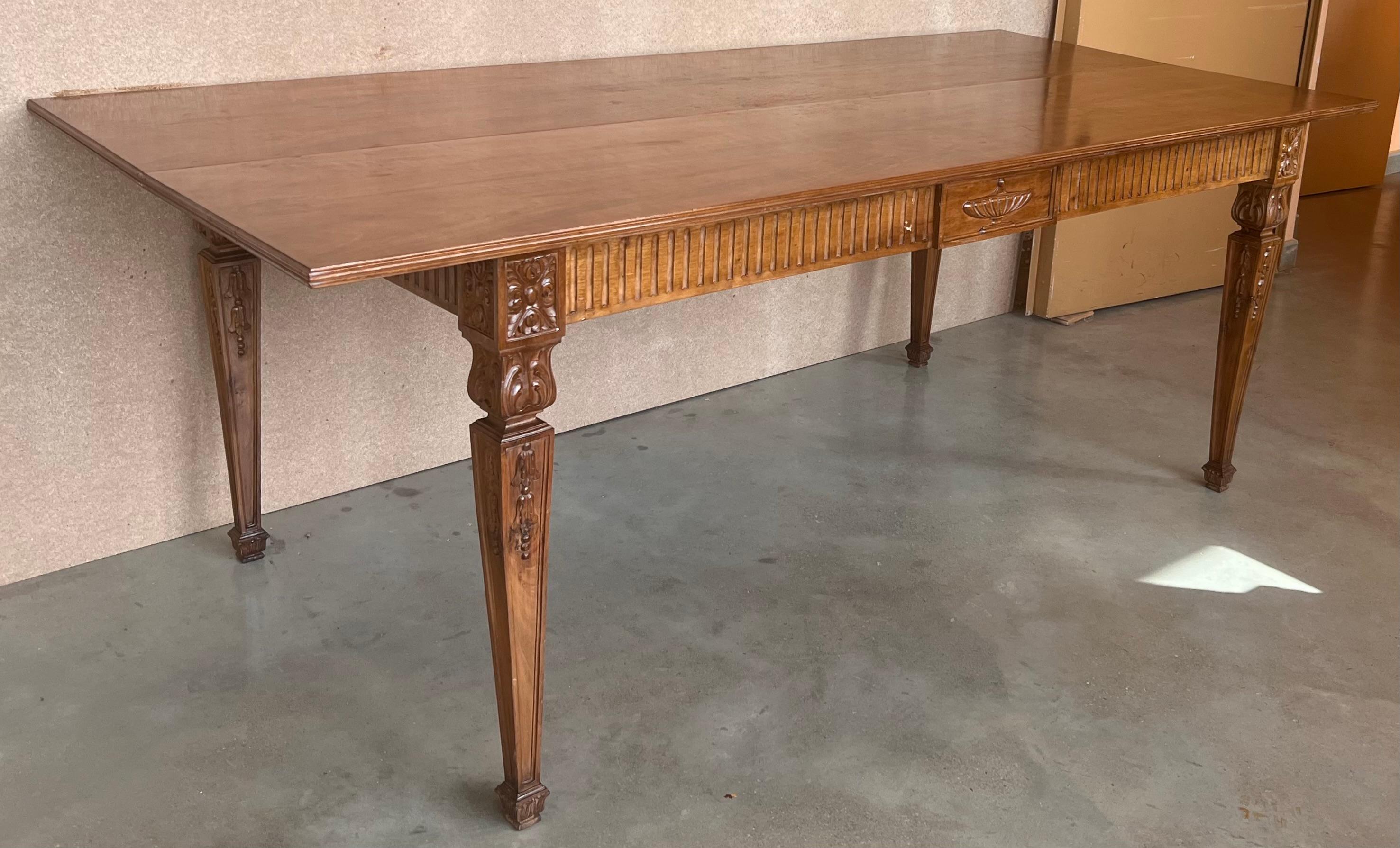 French Louis XVI Style Carved Oak Convertible Console or Dining Table 3