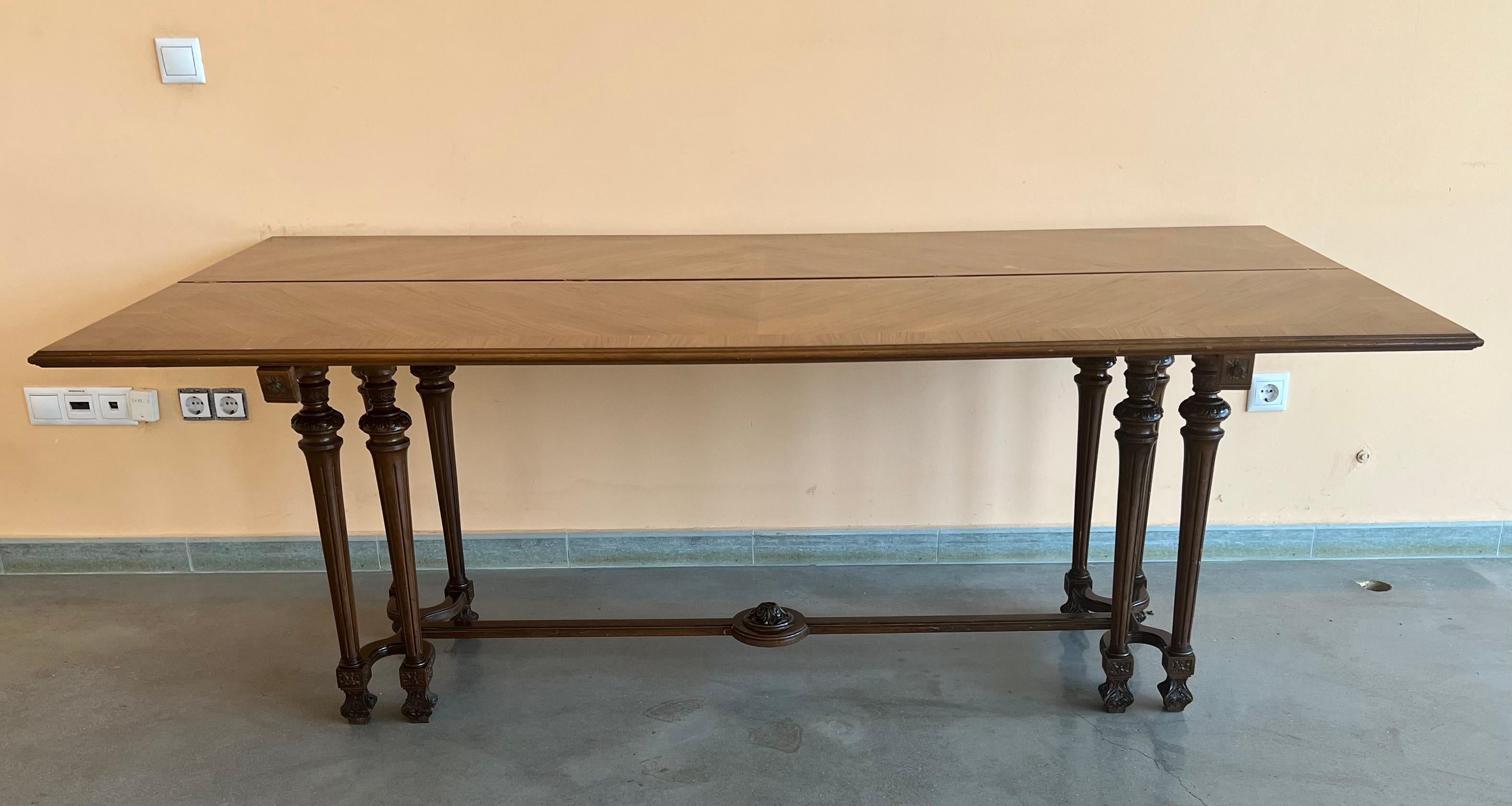 French Louis XVI Style Carved Oak Convertible Console or Dining Table 4