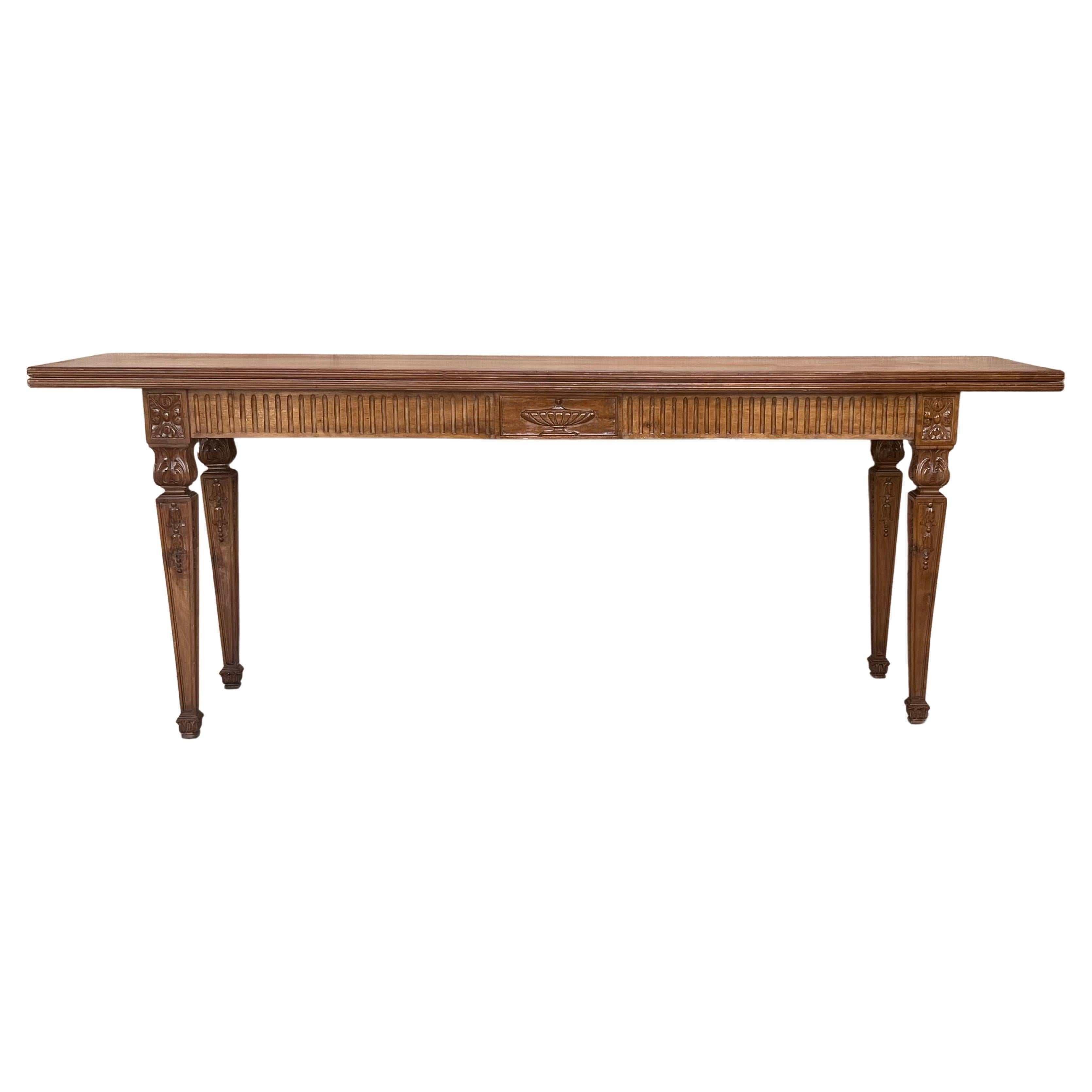 French Louis XVI Style Carved Oak Convertible Console or Dining Table For Sale