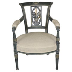 French Louis XVI Style Carved Paint Decorated and Distressed Arm Chair
