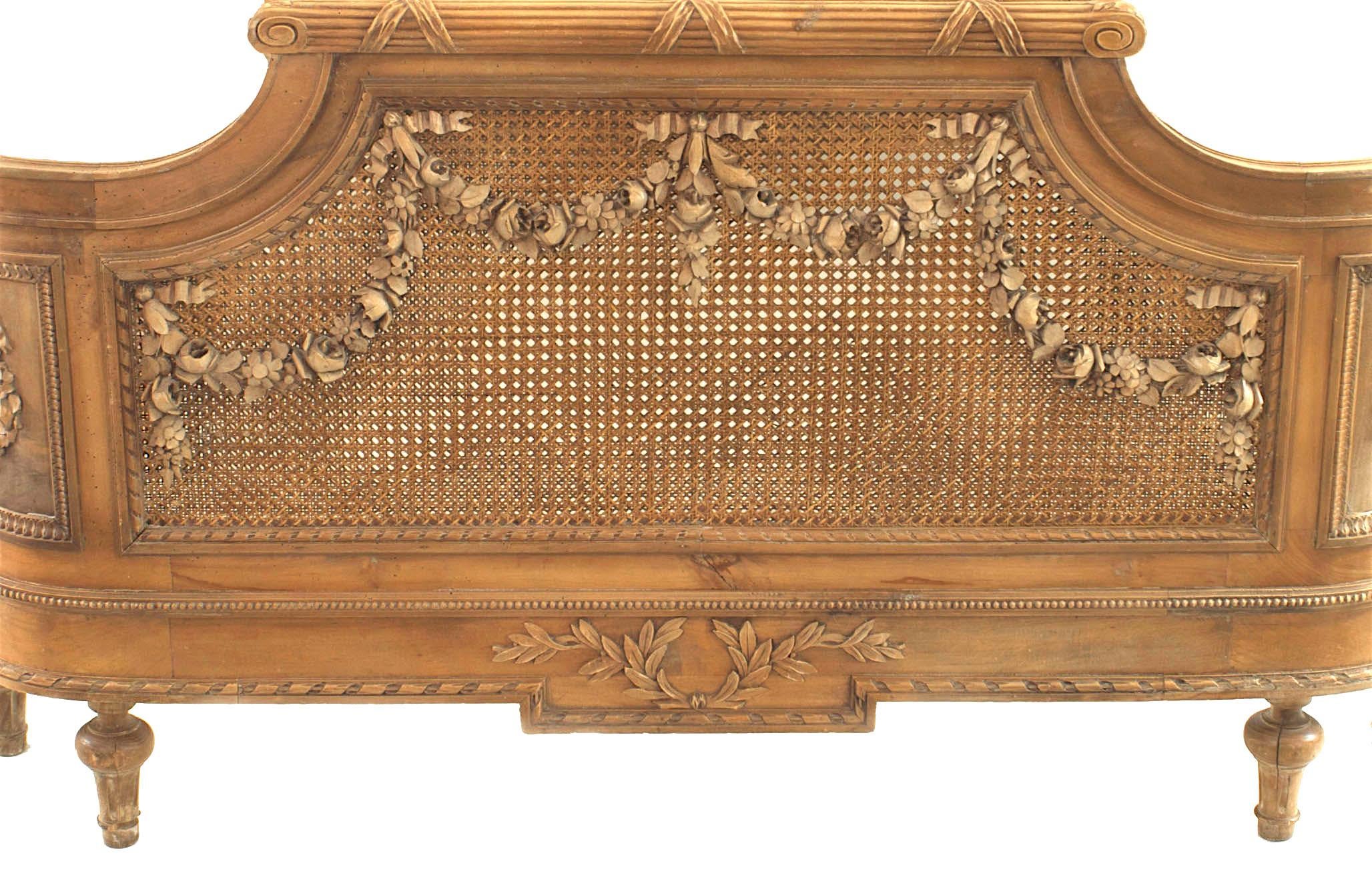French Louis XVI Style Carved Walnut and Cane Bed In Good Condition In New York, NY