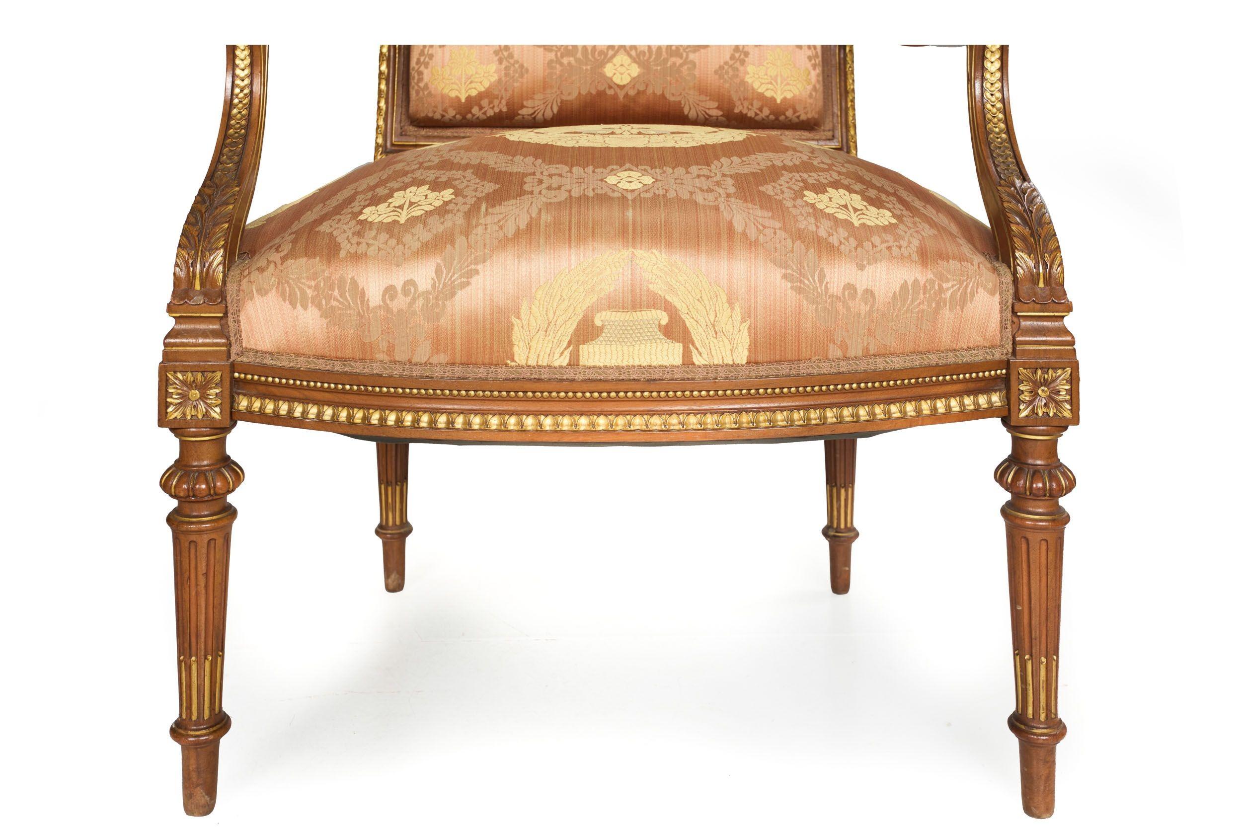 French Louis XVI Style Carved Walnut Antique Arm Chairs 2
