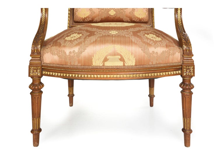 French Louis XVI Style Carved Walnut Antique Arm Chairs For Sale at 1stDibs