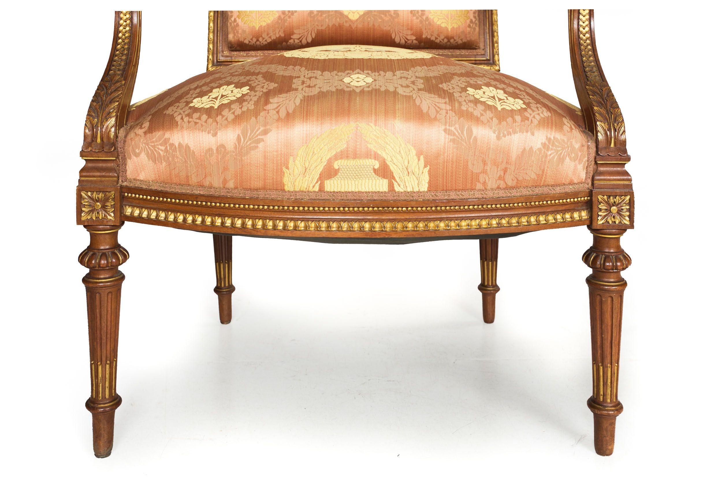 French Louis XVI Style Carved Walnut Antique Arm Chairs 3