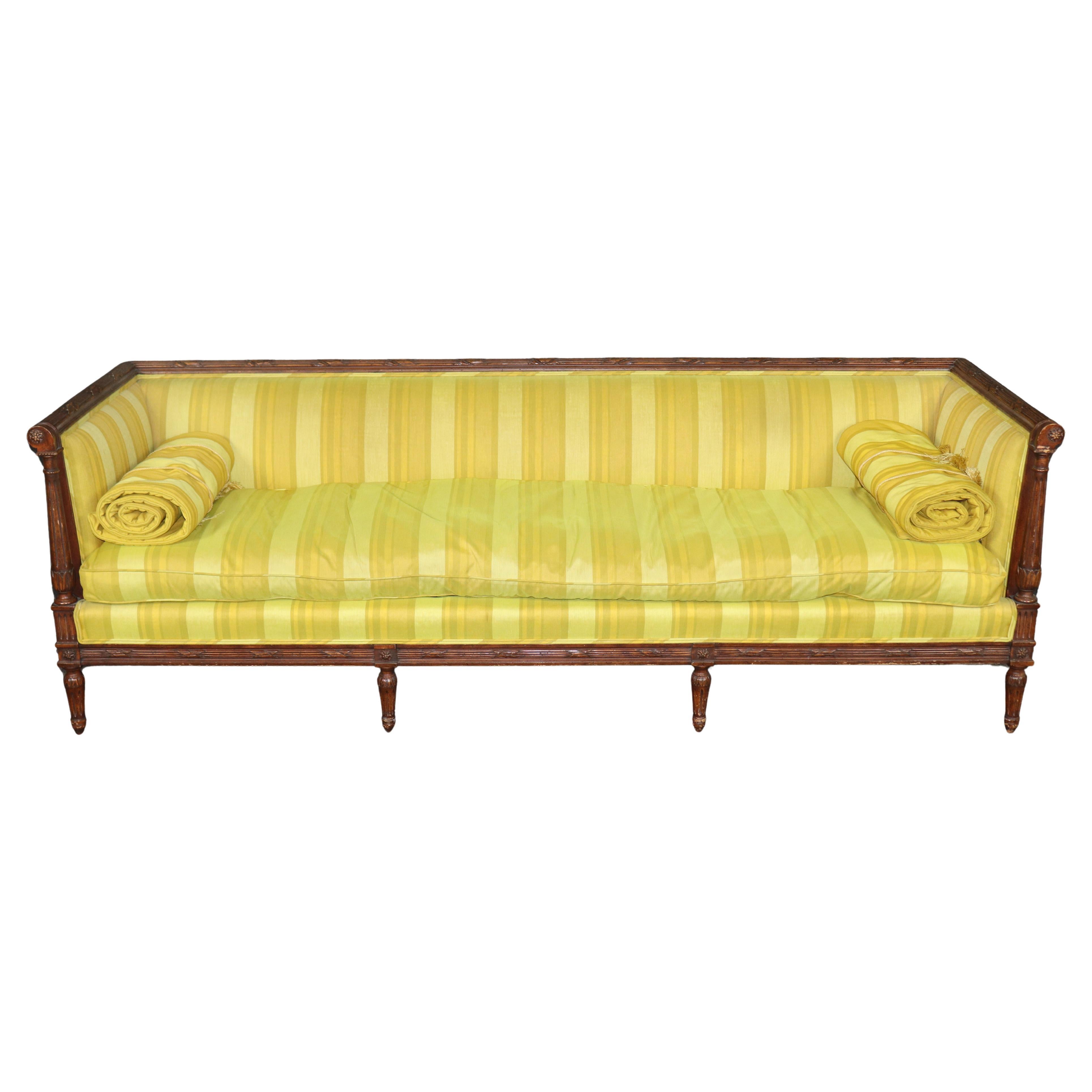 French Louis XVI Style Carved Walnut Even-Arm Sofa Settee C.1940s Era