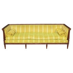 French Louis XVI Style Carved Walnut Even-Arm Sofa Settee C.1940s Era