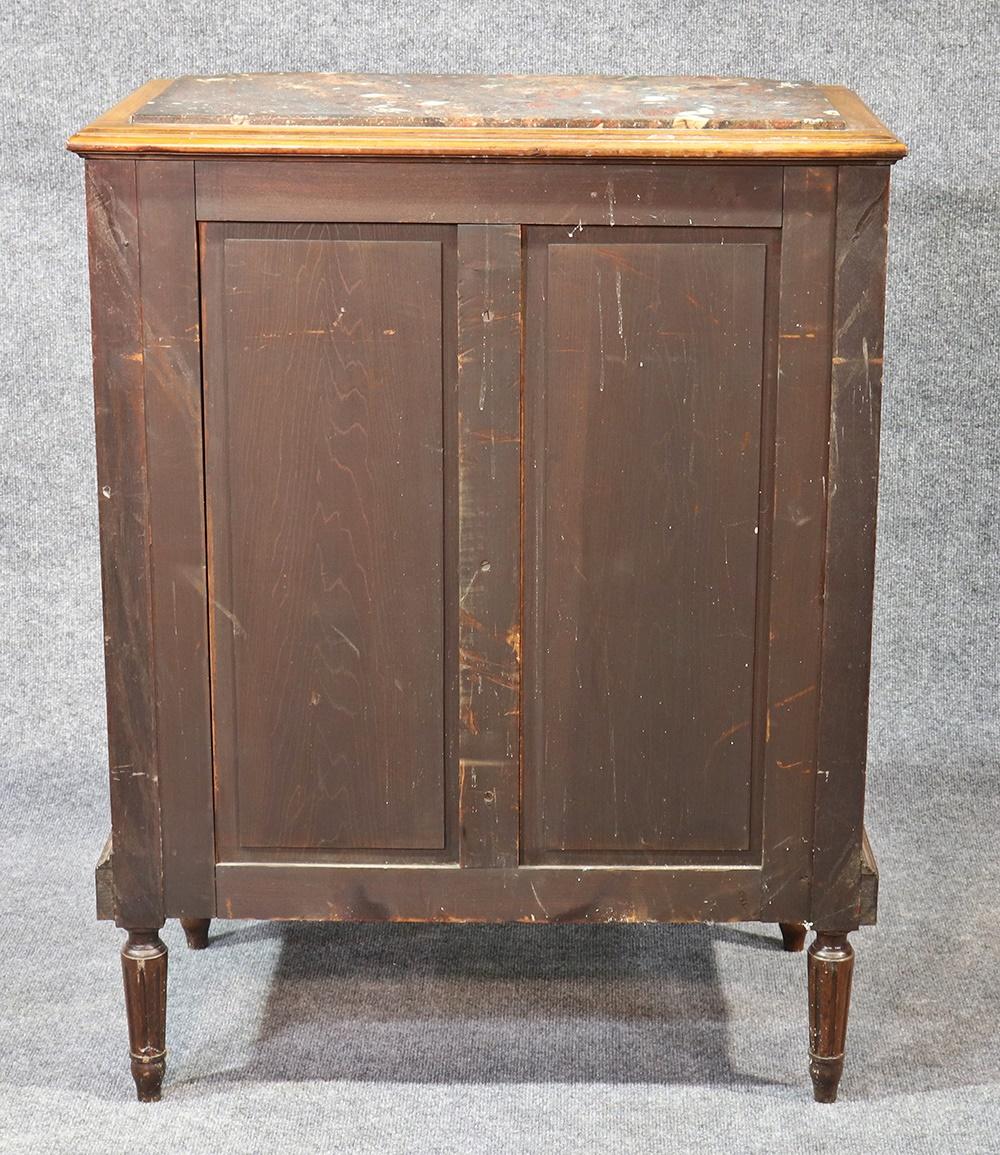 French Louis XVI Style Carved Walnut Marble Top Nightstand Cabinet 1