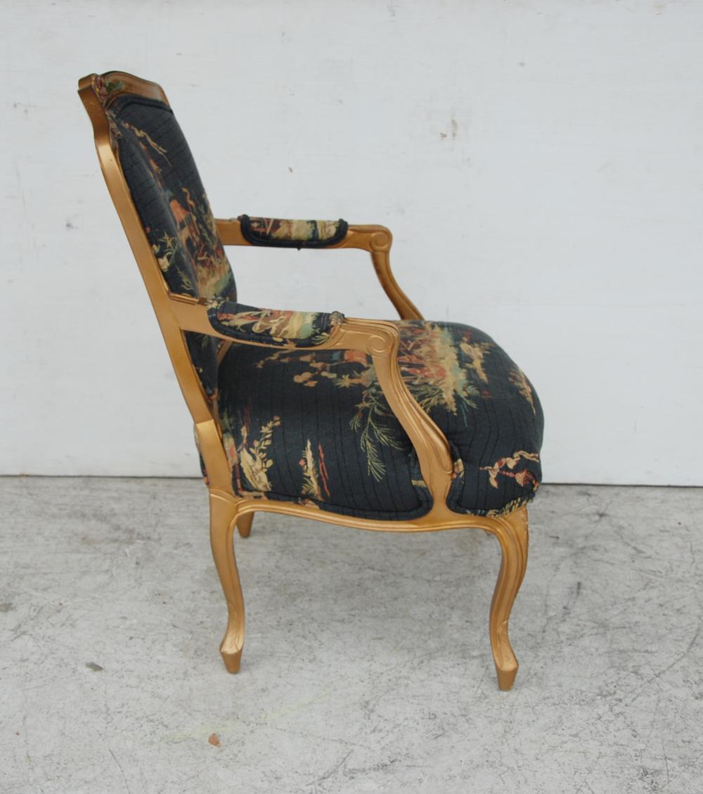 Early 20th Century French Louis XVI Style Carved Wood and Chinoiserie Print Armchair